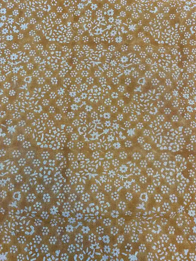 Lula Block Printed Linen Fabric Mustard Off-White Linen Fabric
