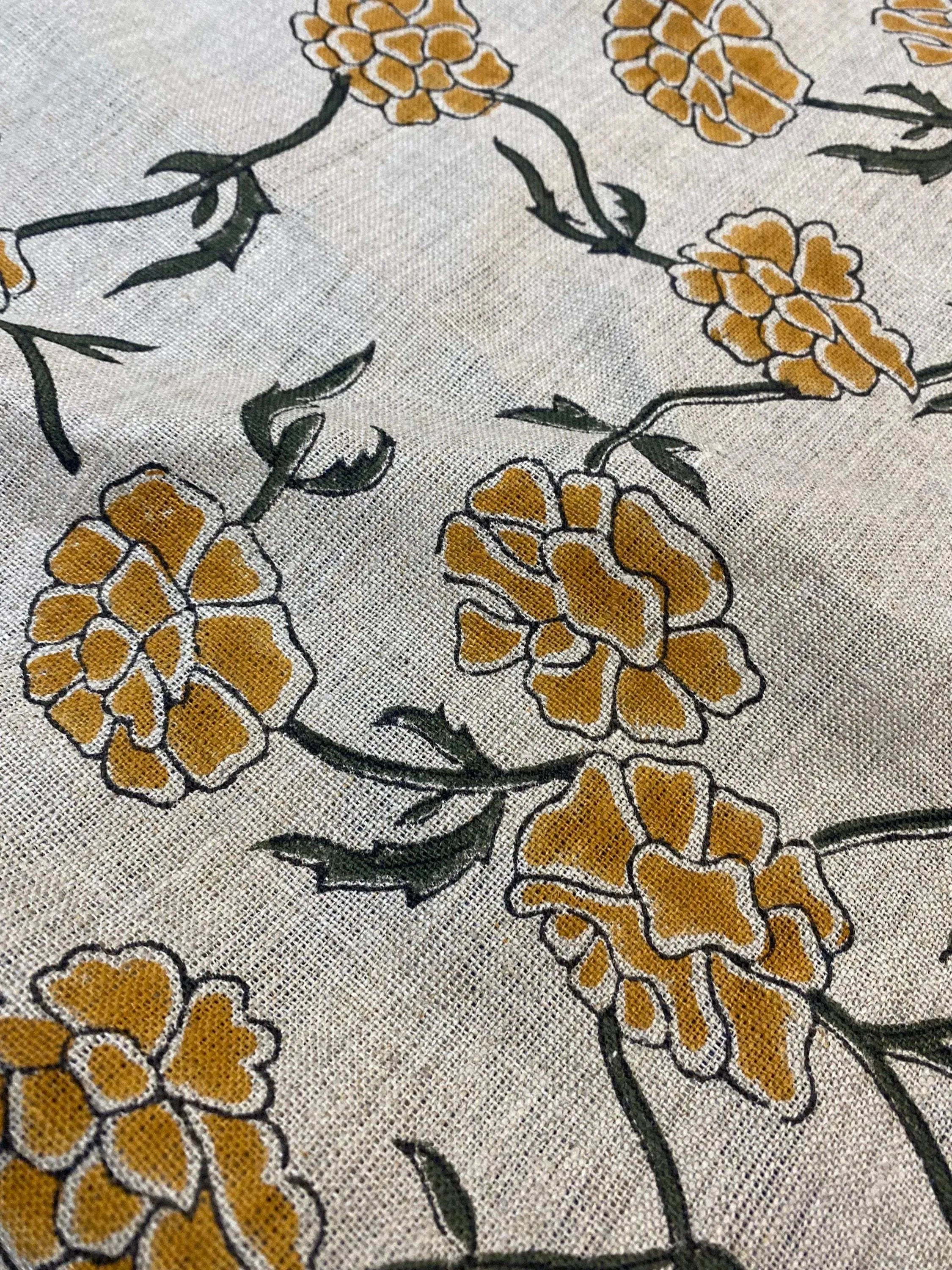 Joselyn Indian Hand Block Print Linen Fabric Beige Linen Fabric