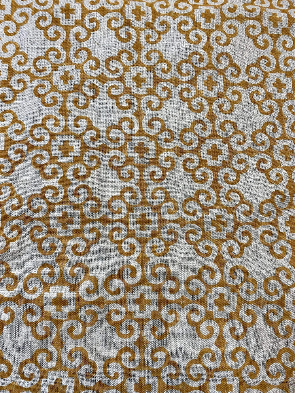 Alma Hand Block Print Linen Mustard Off-White Linen Fabric