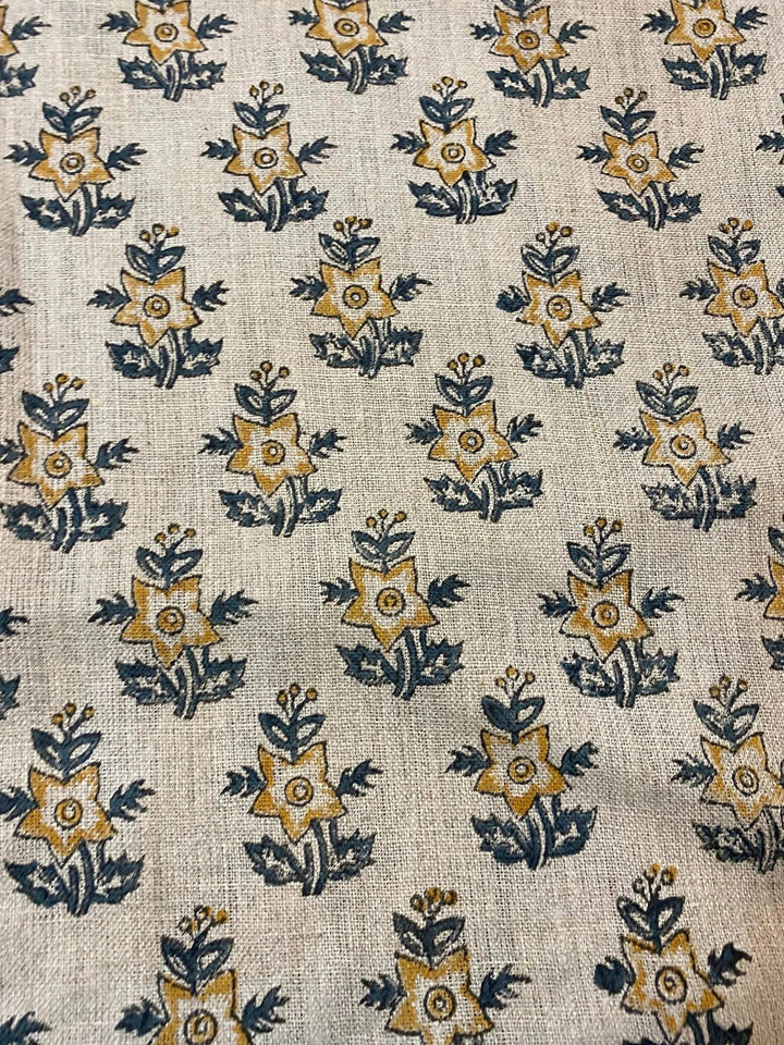 58" inches Hand Block Printed Linen Fabric , Home Decor Best Linen Fabric for decor, pillows ,upholstery, curtain - Maple Village Lane
