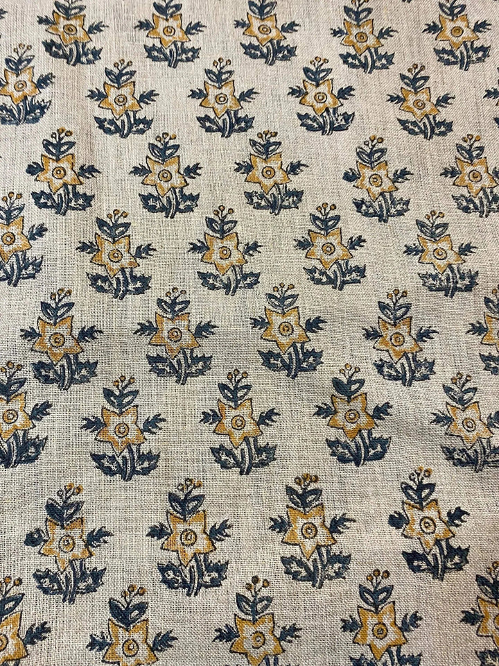 58" inches Hand Block Printed Linen Fabric , Home Decor Best Linen Fabric for decor, pillows ,upholstery, curtain - Maple Village Lane
