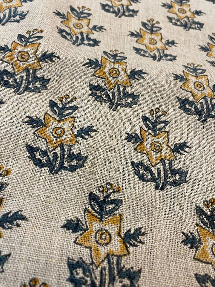 58" inches Hand Block Printed Linen Fabric , Home Decor Best Linen Fabric for decor, pillows ,upholstery, curtain - Maple Village Lane