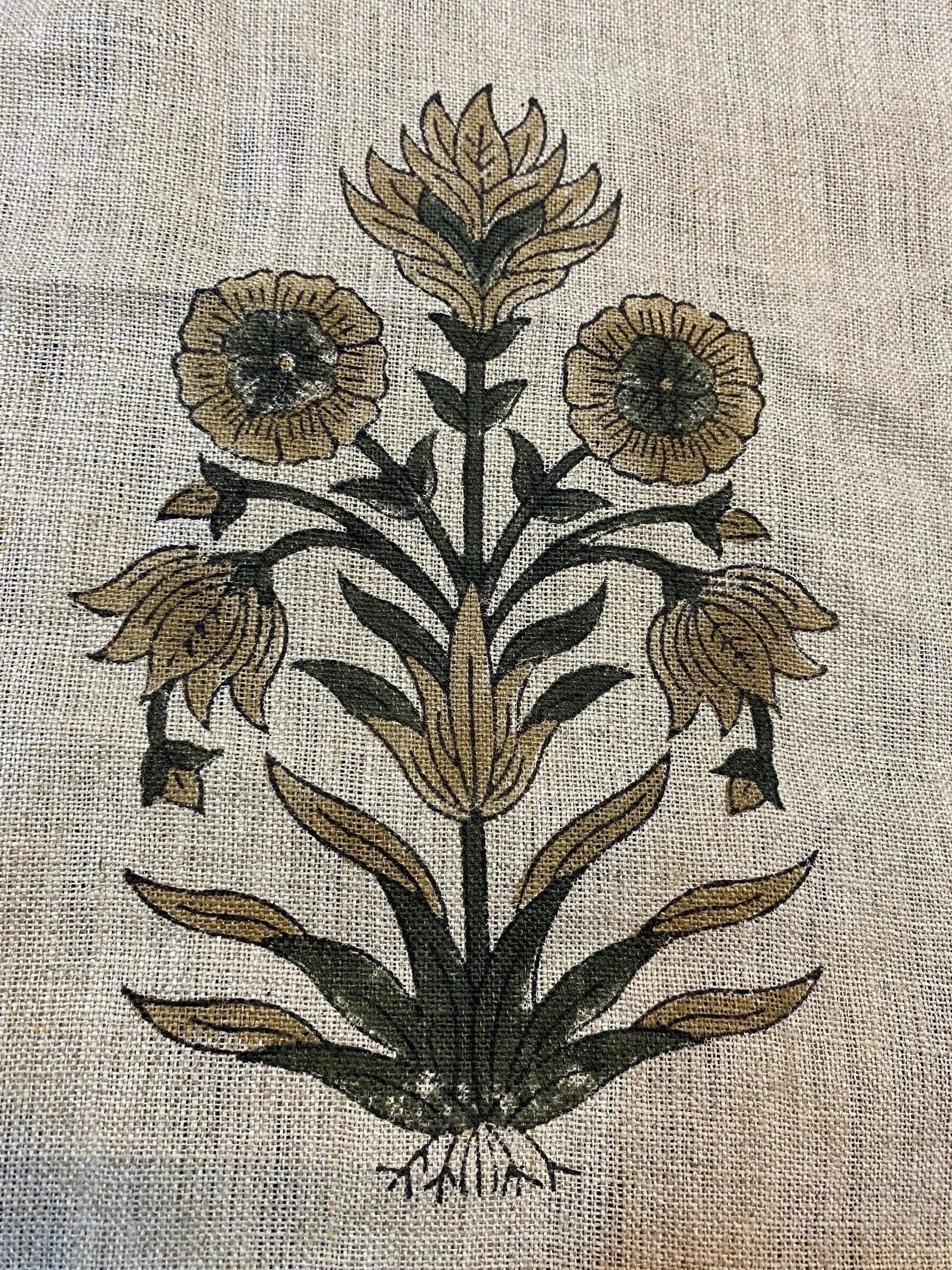 Marigold Hand Block Print Linen Fabric Linen Fabric