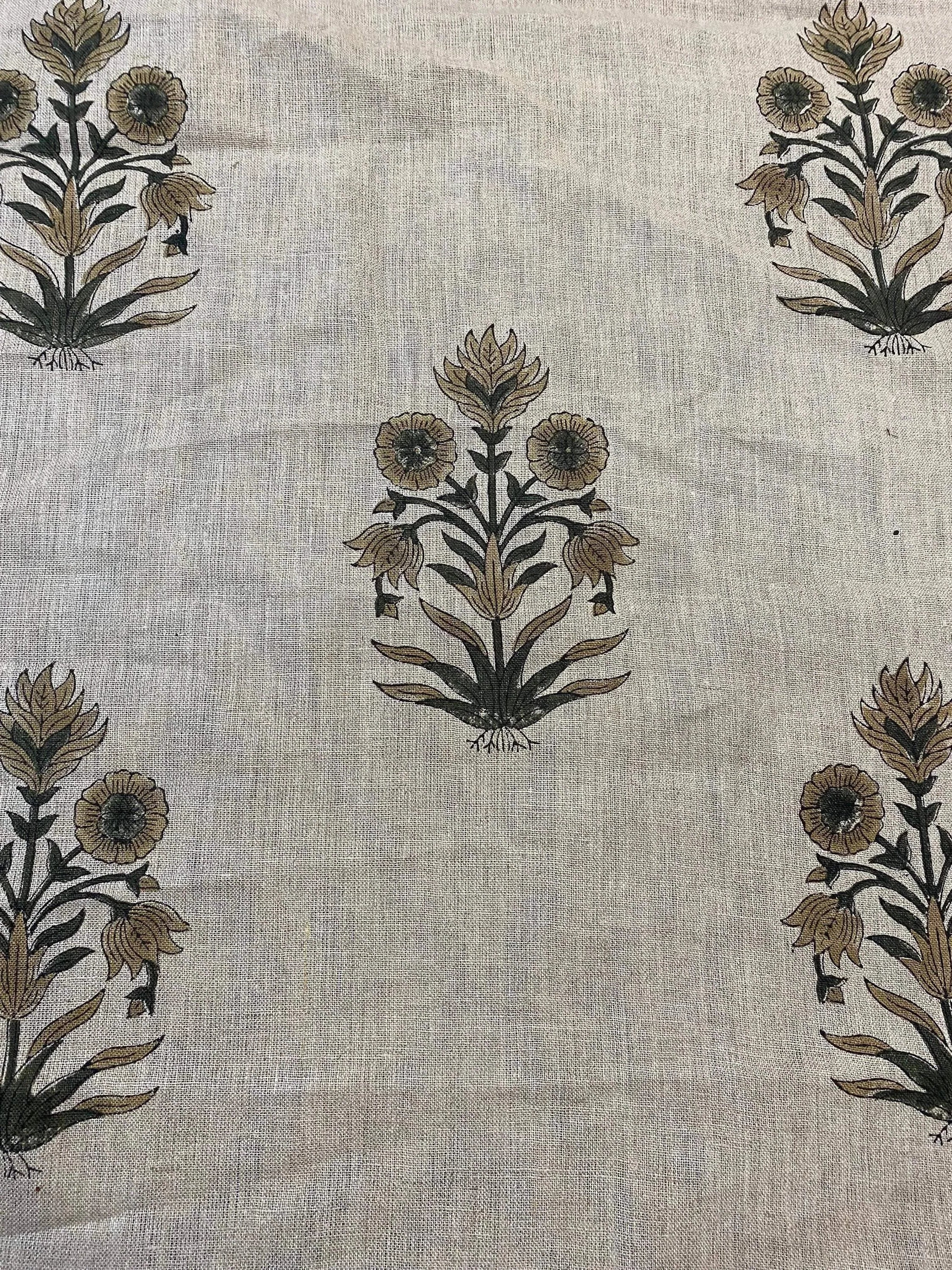 Marigold Hand Block Print Linen Fabric Linen Fabric