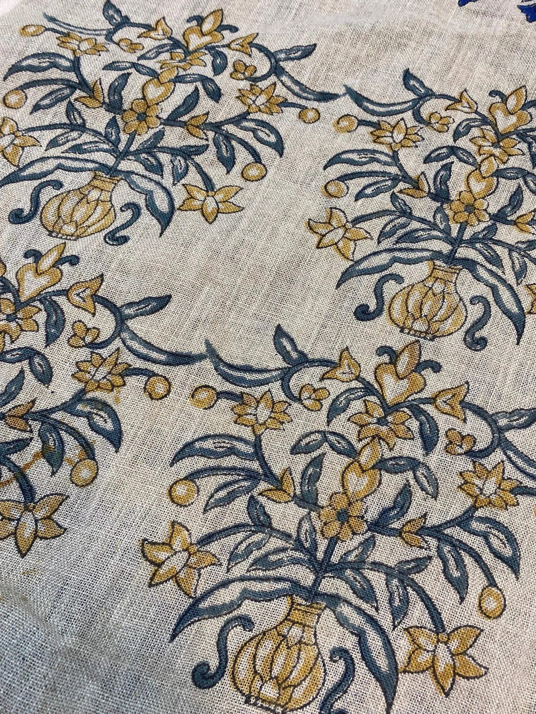 Lumi Block Print Linen Mustard Off-White Linen Fabric