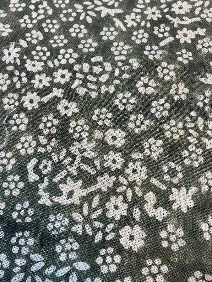 Lula Block Printed Linen Fabric Green Linen Fabric