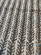 Joy Indian Hand Block Print Linen Fabric For Curtains and Upholstery Blue Brown Black Outline Linen Fabric