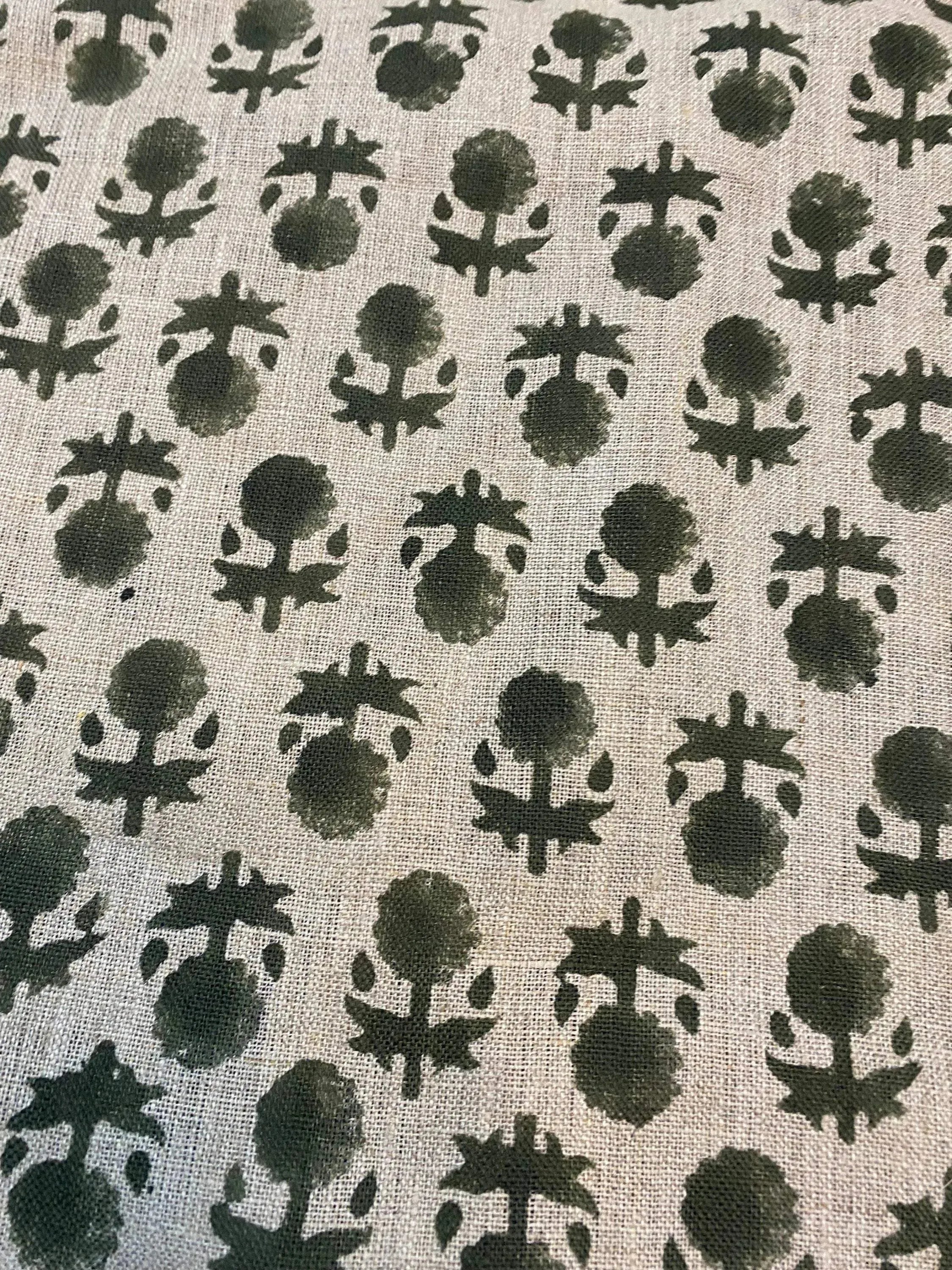 Celeste Linen Block Print Linen Fabric