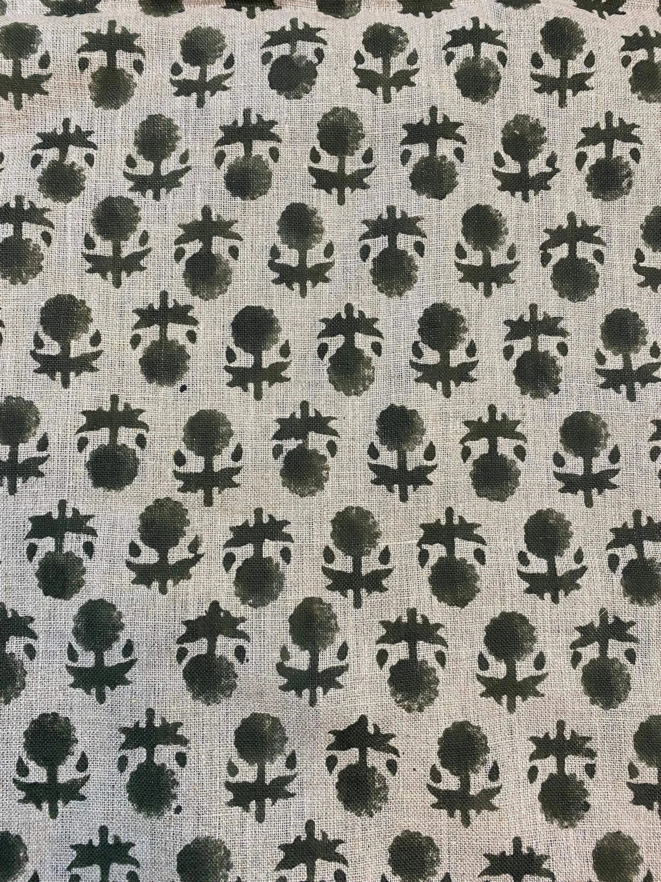 Celeste Linen Block Print Linen Fabric