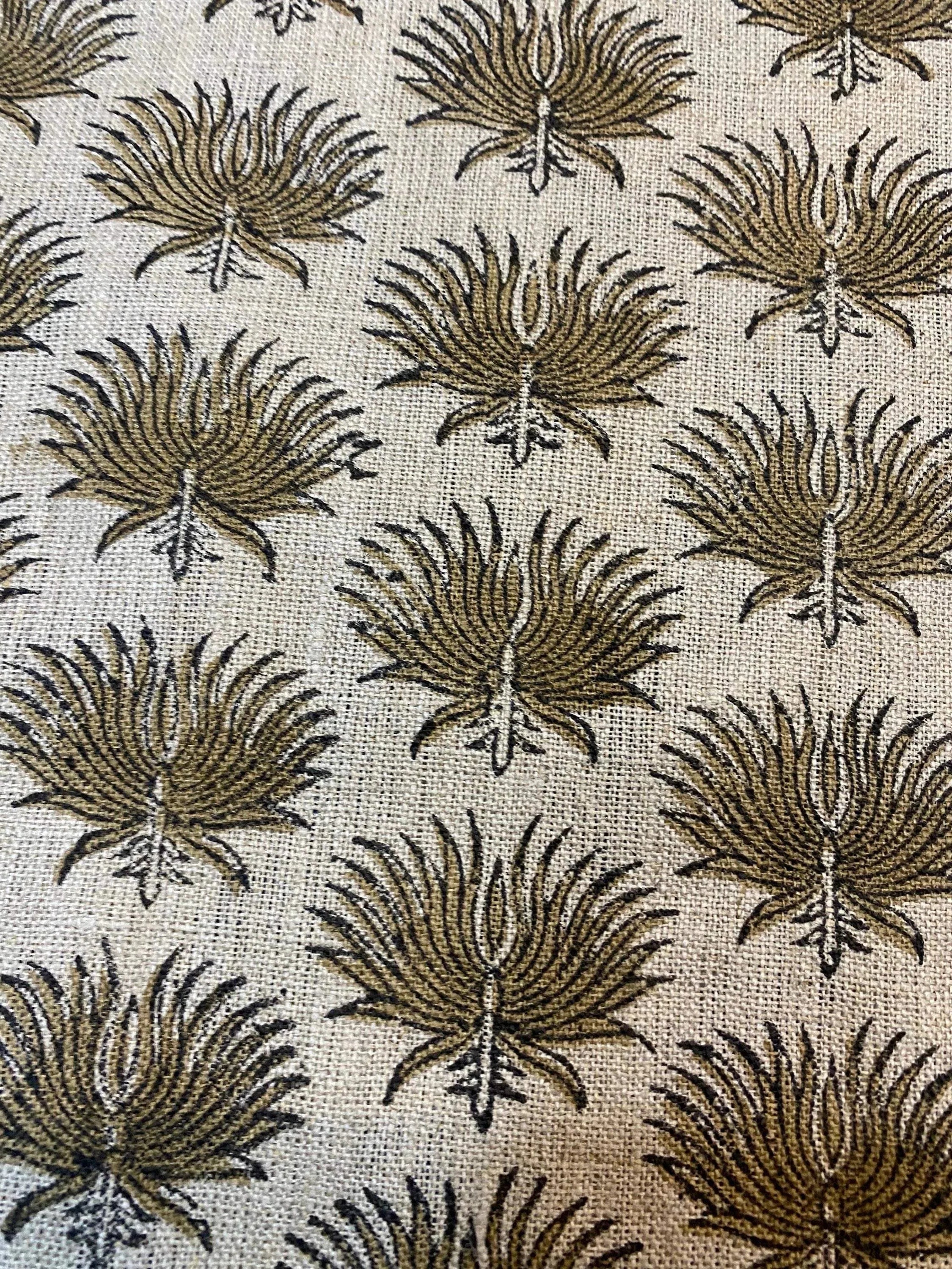 Pearl Hand Block Printed Linen Fabric Brown Black Beige Linen Fabric
