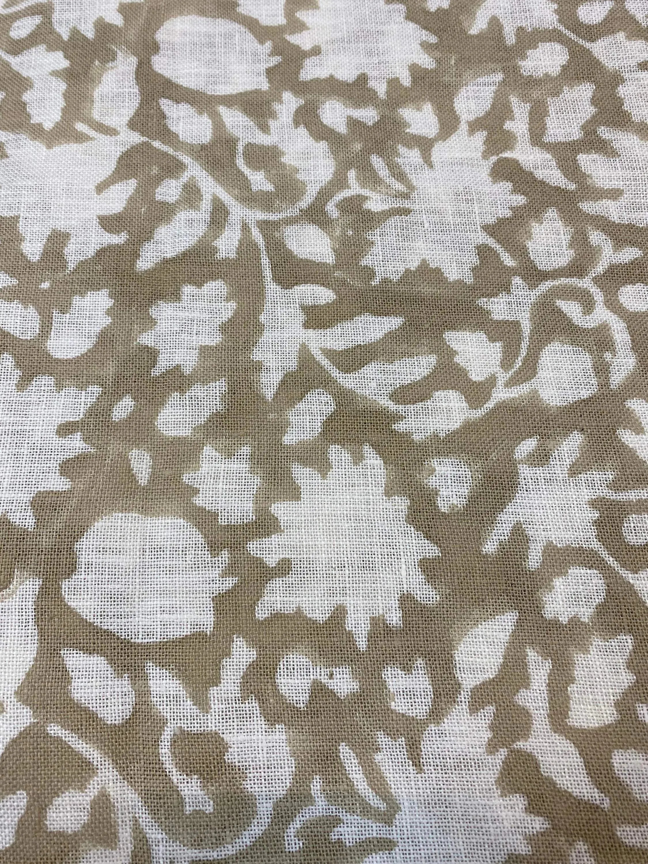 Michael Hand Block Printed Linen Fabric Dark Brown Off-White Linen Fabric