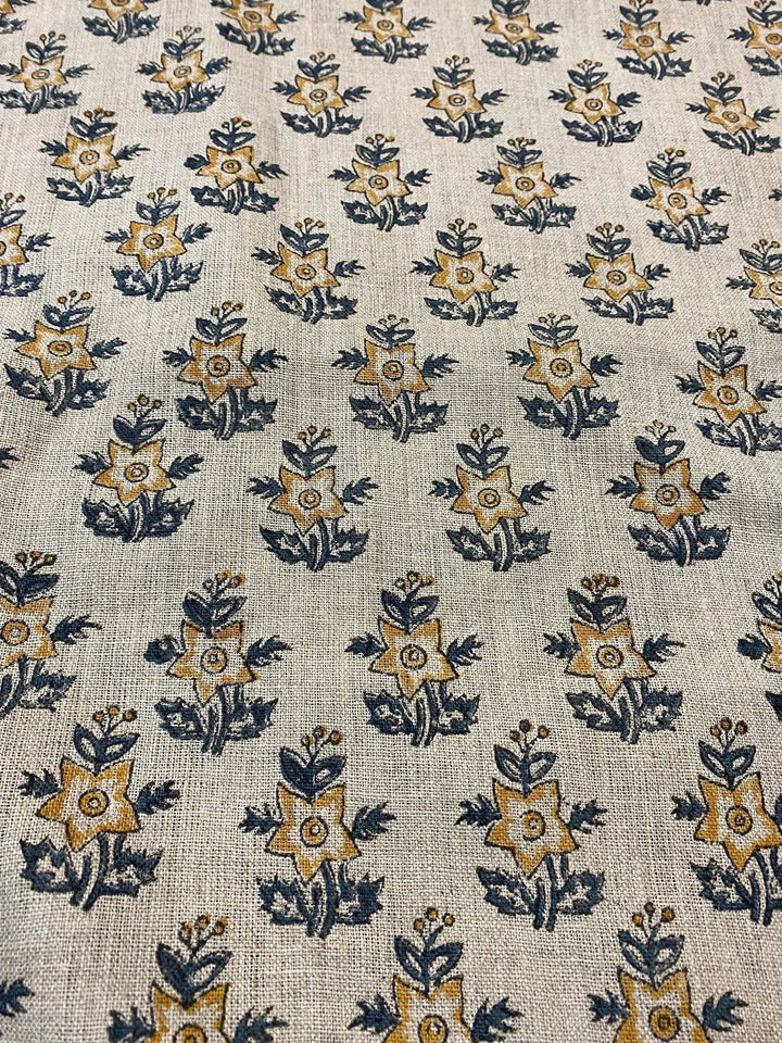 58" inches Hand Block Printed Linen Fabric , Home Decor Best Linen Fabric for decor, pillows ,upholstery, curtain - Maple Village Lane