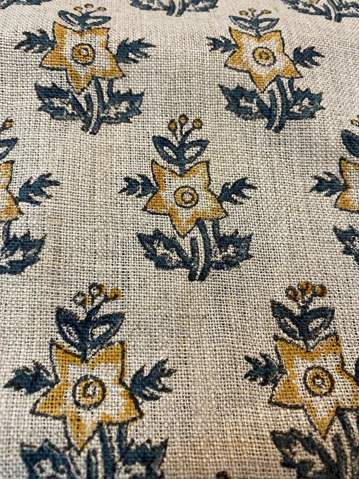 58" inches Hand Block Printed Linen Fabric , Home Decor Best Linen Fabric for decor, pillows ,upholstery, curtain - Maple Village Lane