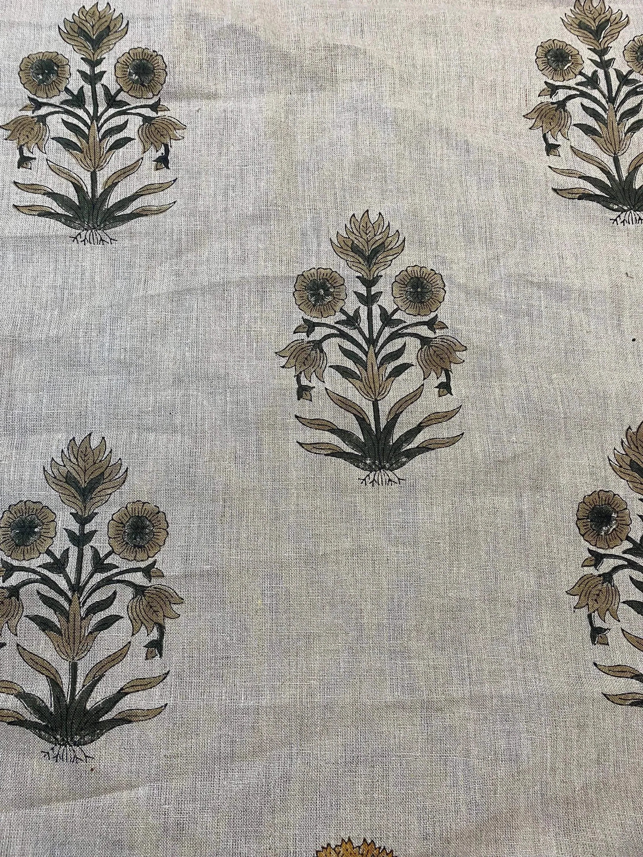 Marigold Hand Block Print Linen Fabric Linen Fabric