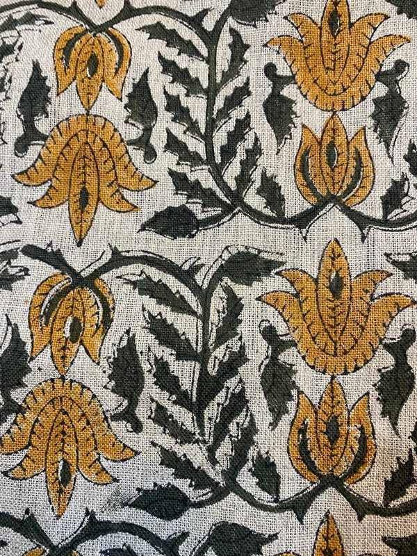 Ria Hand Block Print Linen Fabric For Upholstery and Curtains