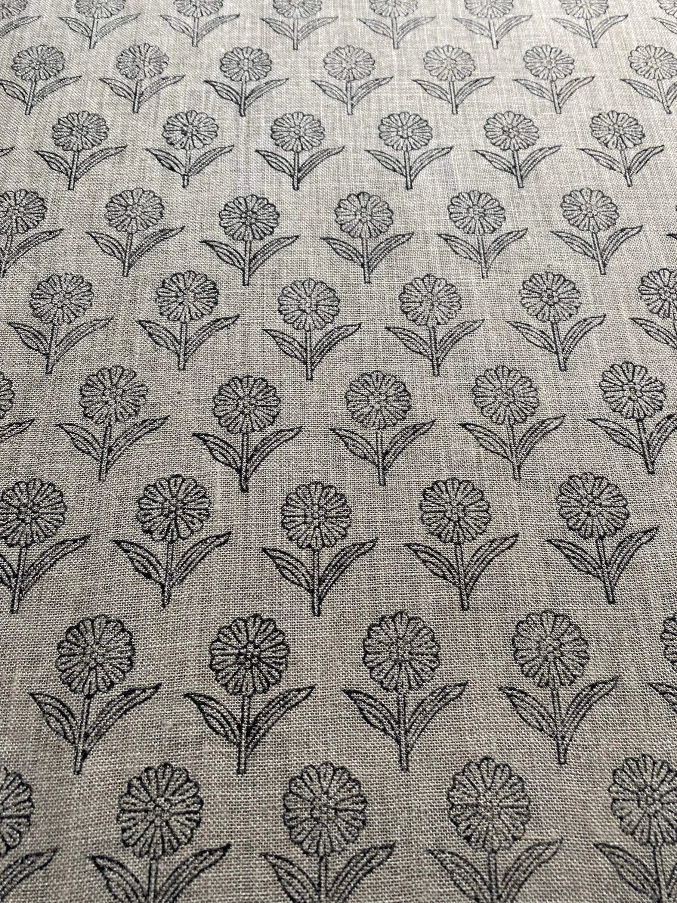 Alexis Hand Block Printed Upholstery Linen Black Linen Fabric