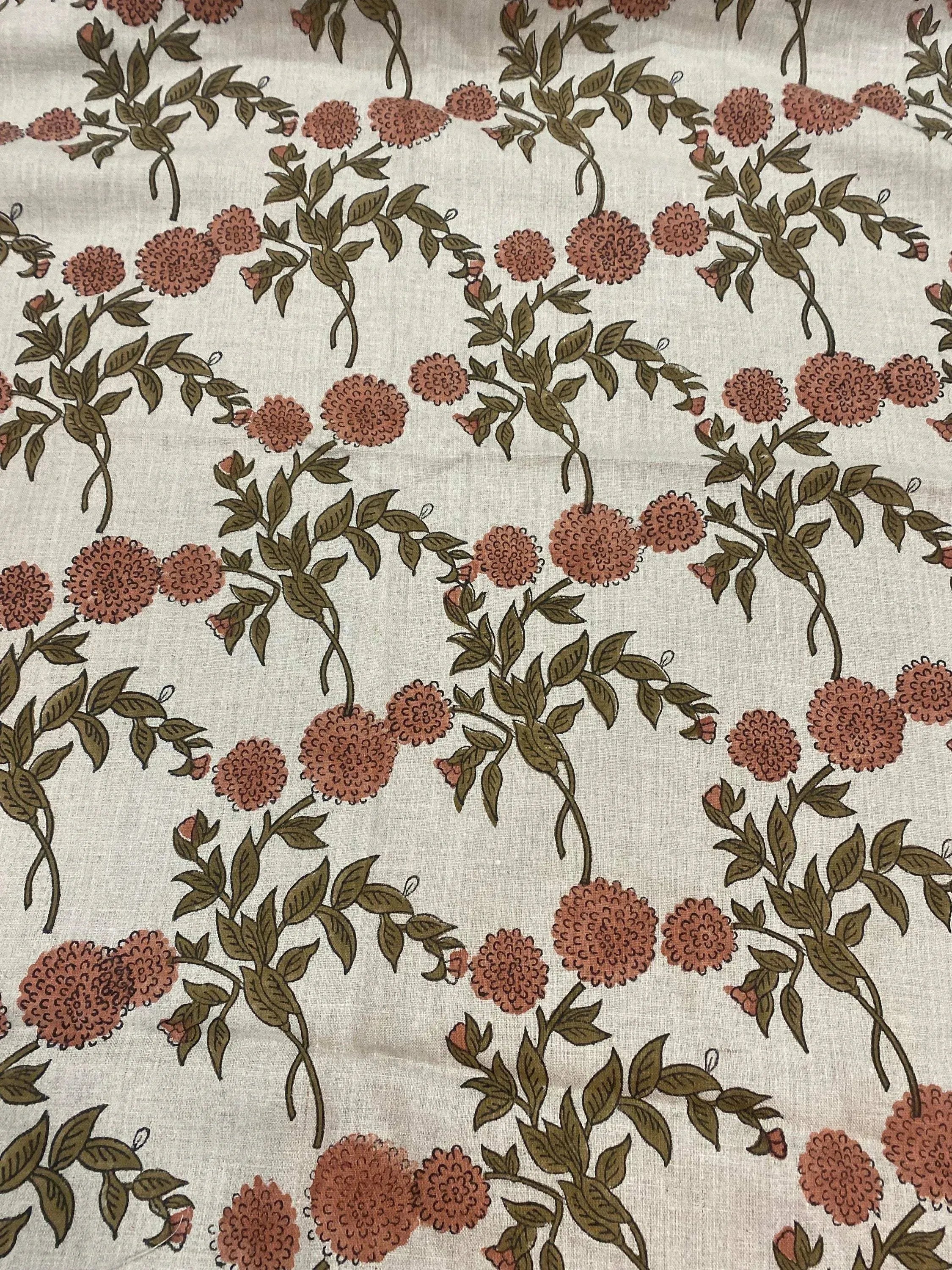 Lily Hand Printed Linen Fabric Linen Fabric