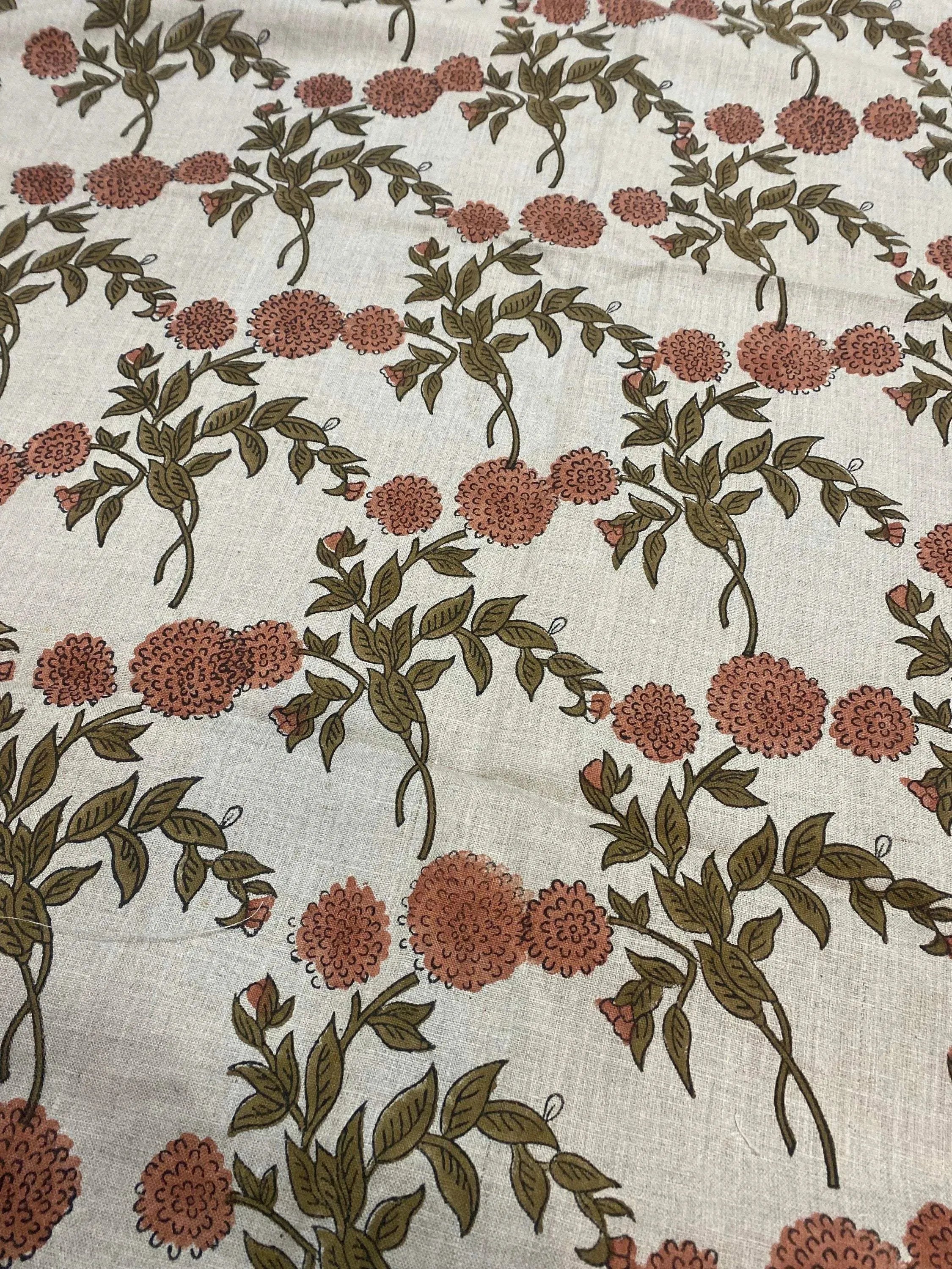 Lily Hand Printed Linen Fabric Linen Fabric