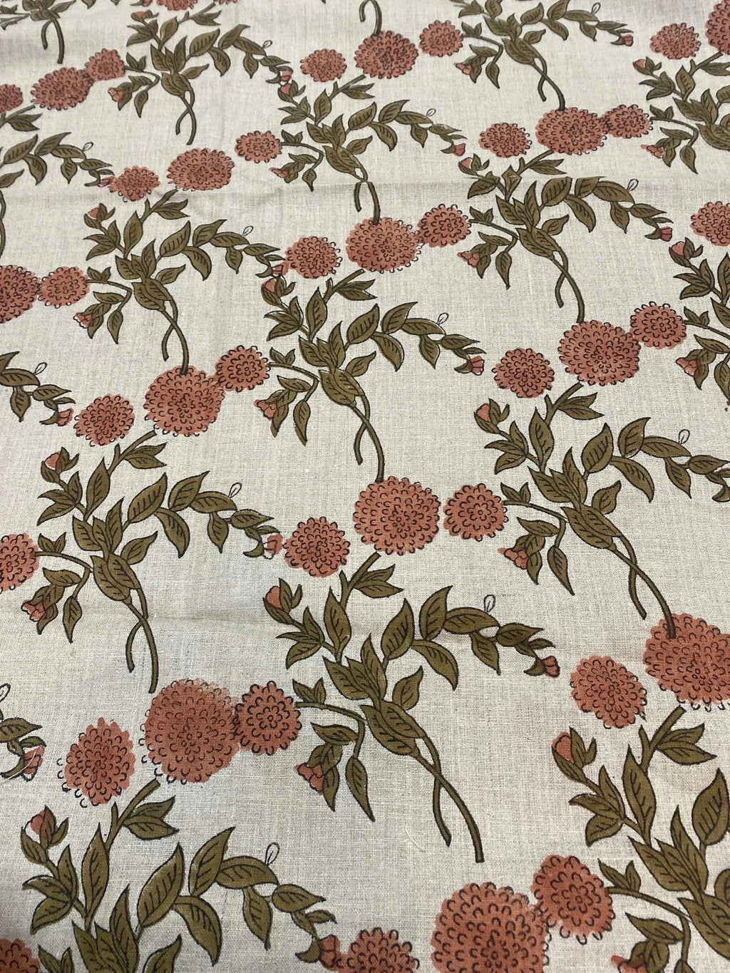Lily Hand Printed Linen Fabric Light Brown Linen Fabric