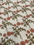 Lily Hand Printed Linen Fabric Light Brown Linen Fabric