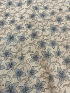 Bob Linen Block Print Fabric by the Yard Blue Black Off-White Linen Fabric