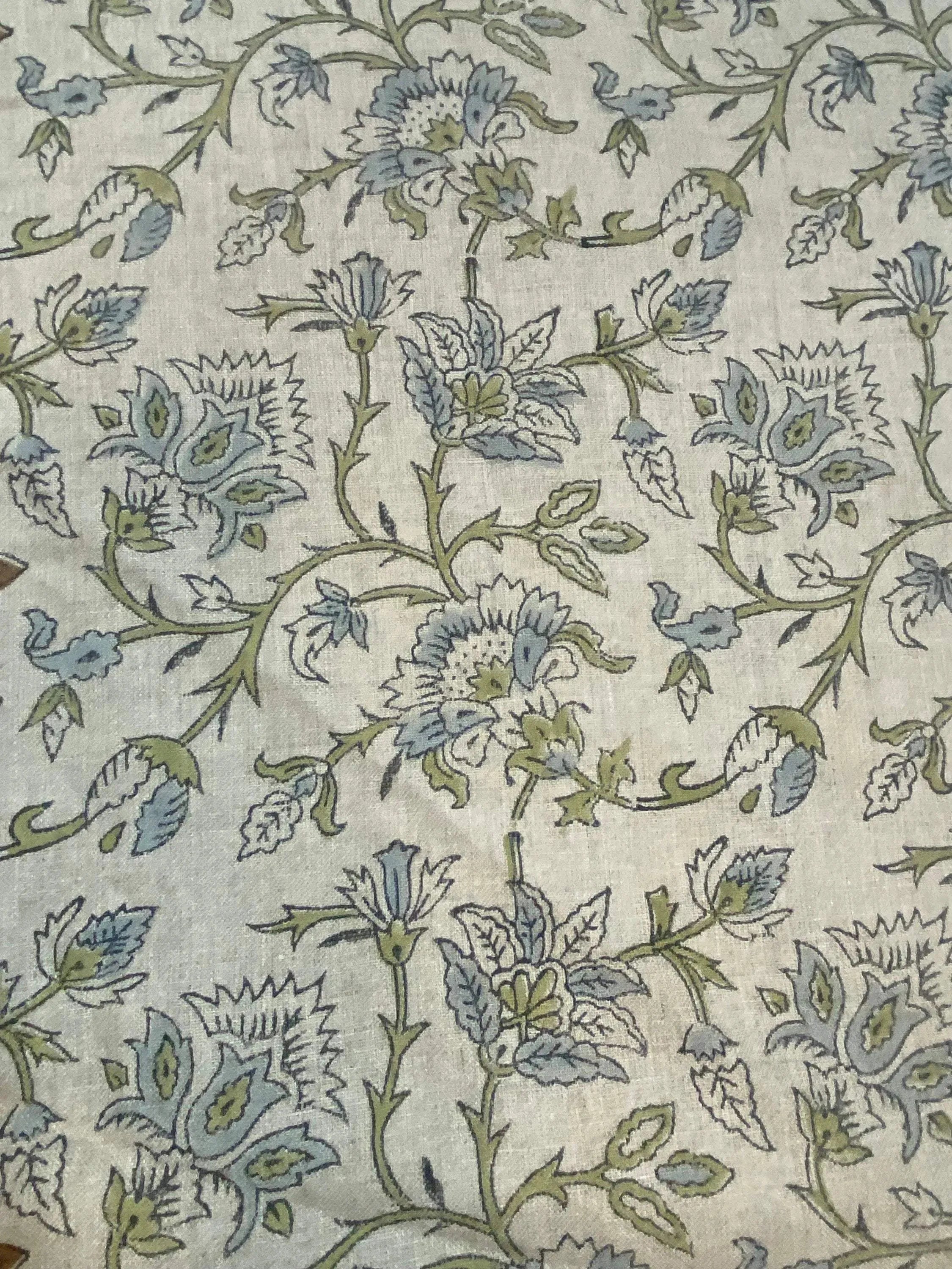 Elisa Block Print Upholstery Linen Fabric Linen Fabric