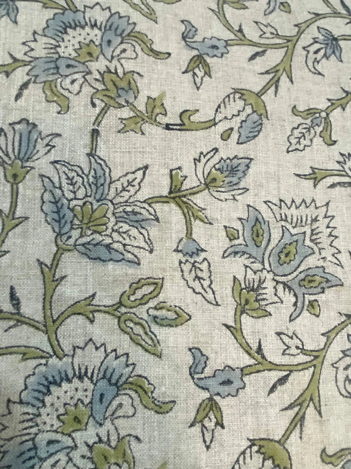 58" inches Hand Block Printed Linen Fabric , Home Decor Best Linen Fabric for decor, pillows ,upholstery, curtain - Maple Village Lane