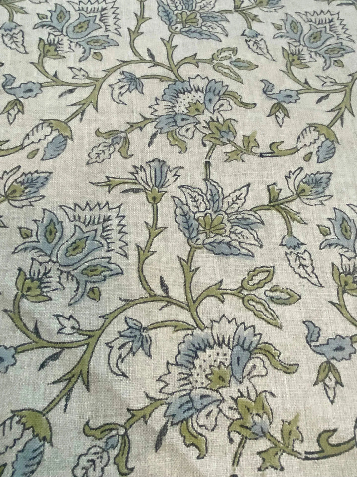 58" inches Hand Block Printed Linen Fabric , Home Decor Best Linen Fabric for decor, pillows ,upholstery, curtain - Maple Village Lane