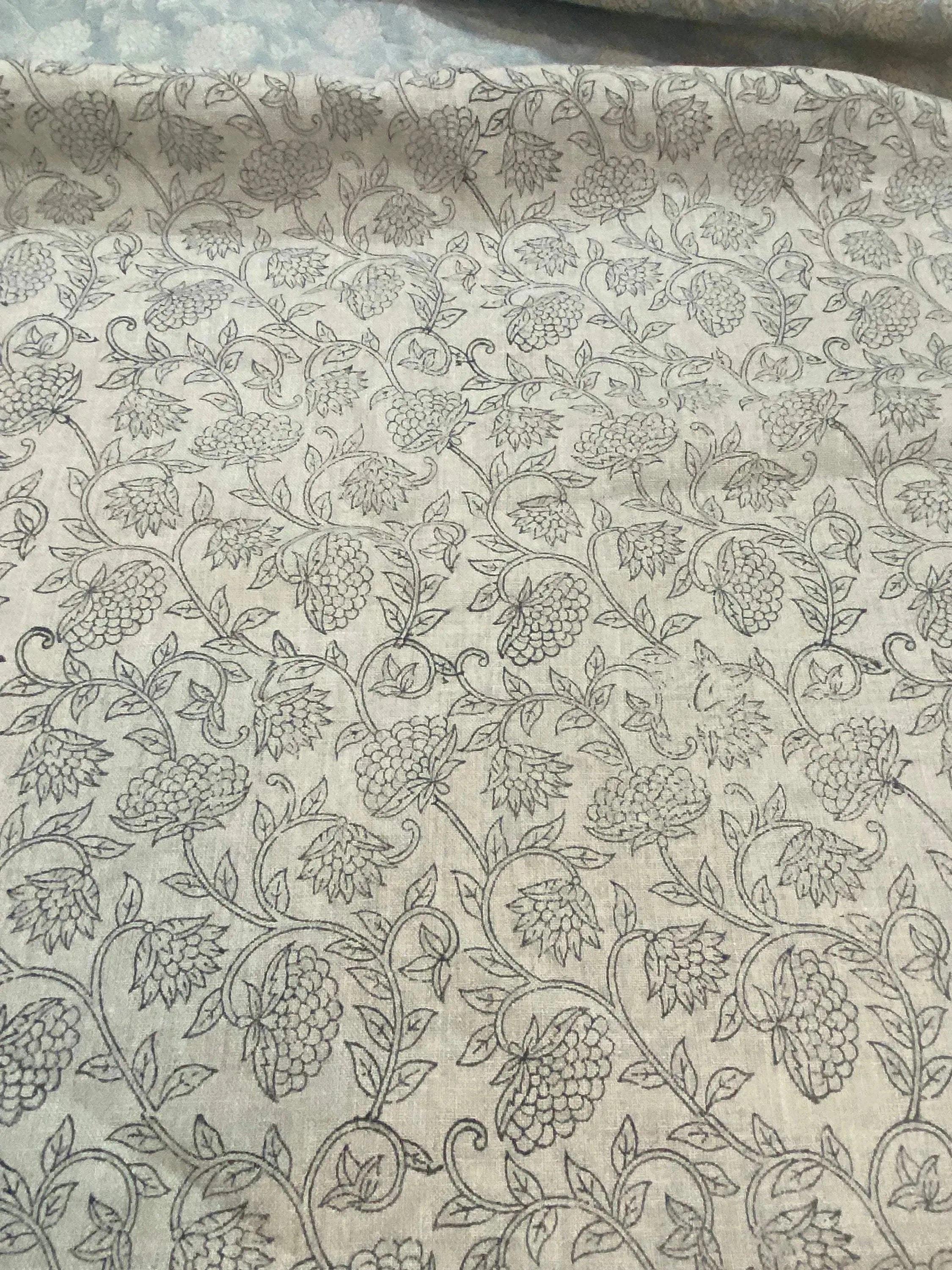 Fiora Block Printed Linen Fabric Linen Fabric
