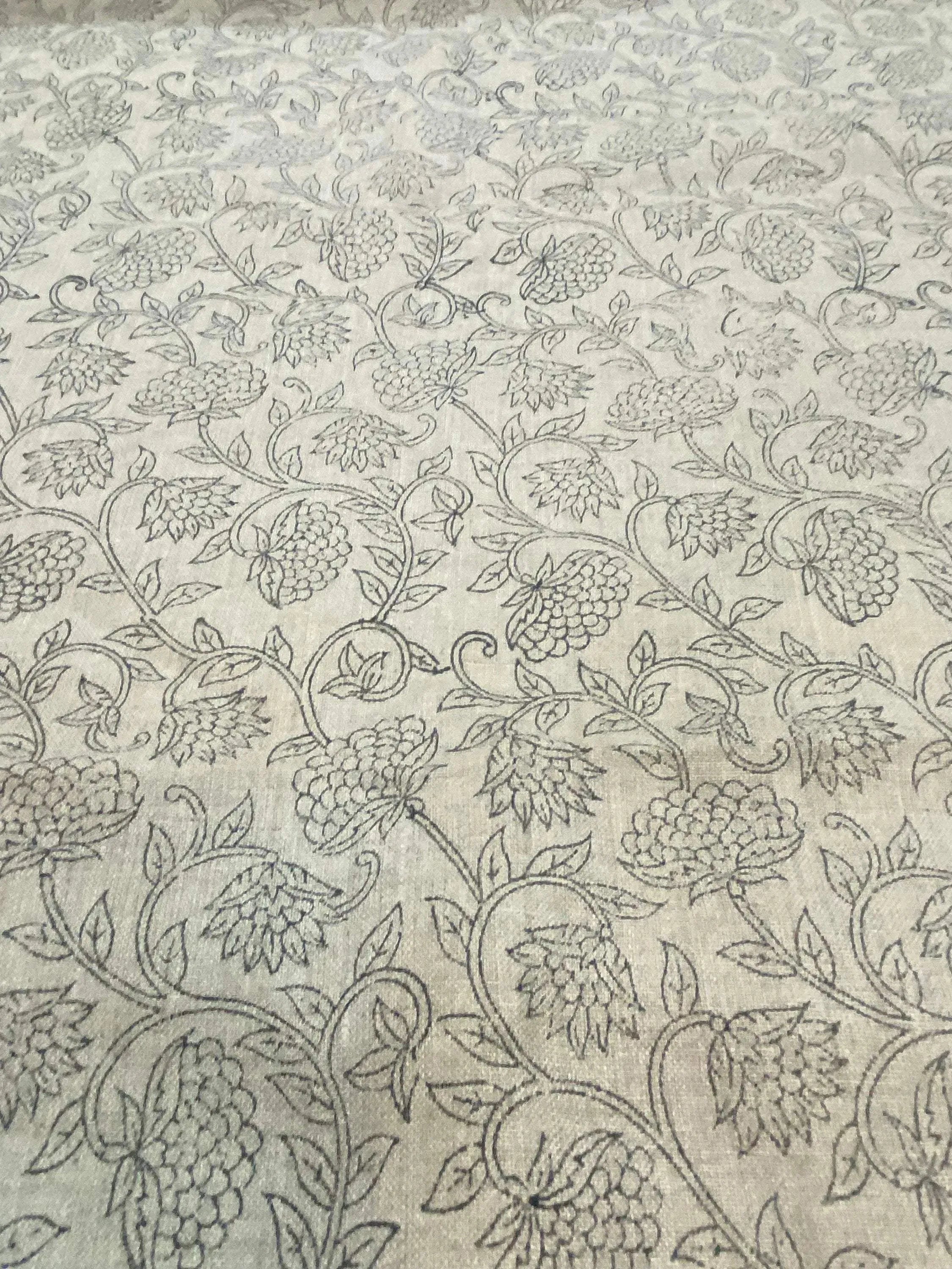 Fiora Block Printed Linen Fabric Linen Fabric
