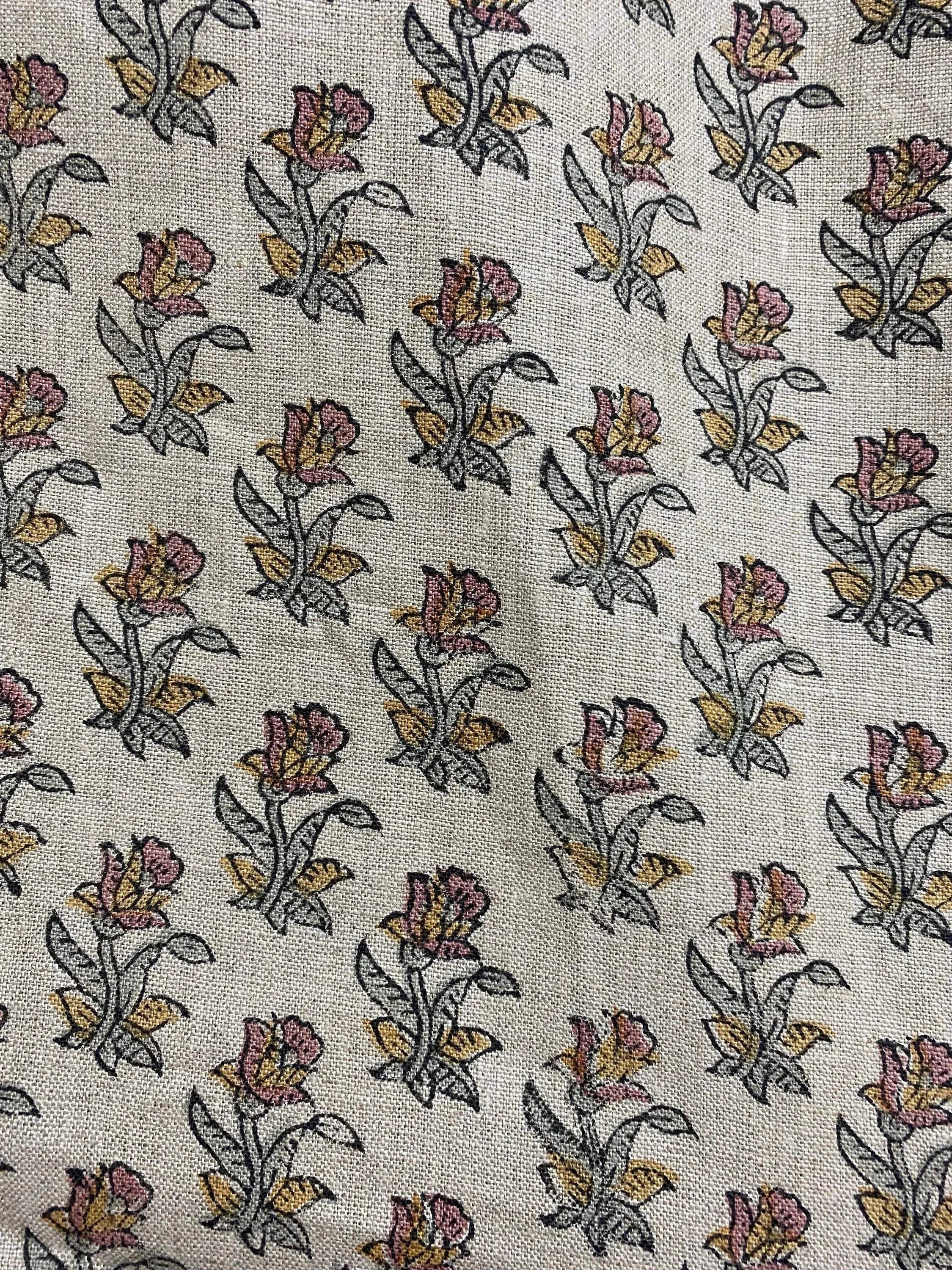 Petra Block Printed Linen Fabric Pale Blue Linen Fabric