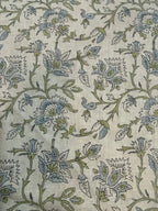 Elisa Block Print Upholstery Linen Fabric Blue Linen Fabric
