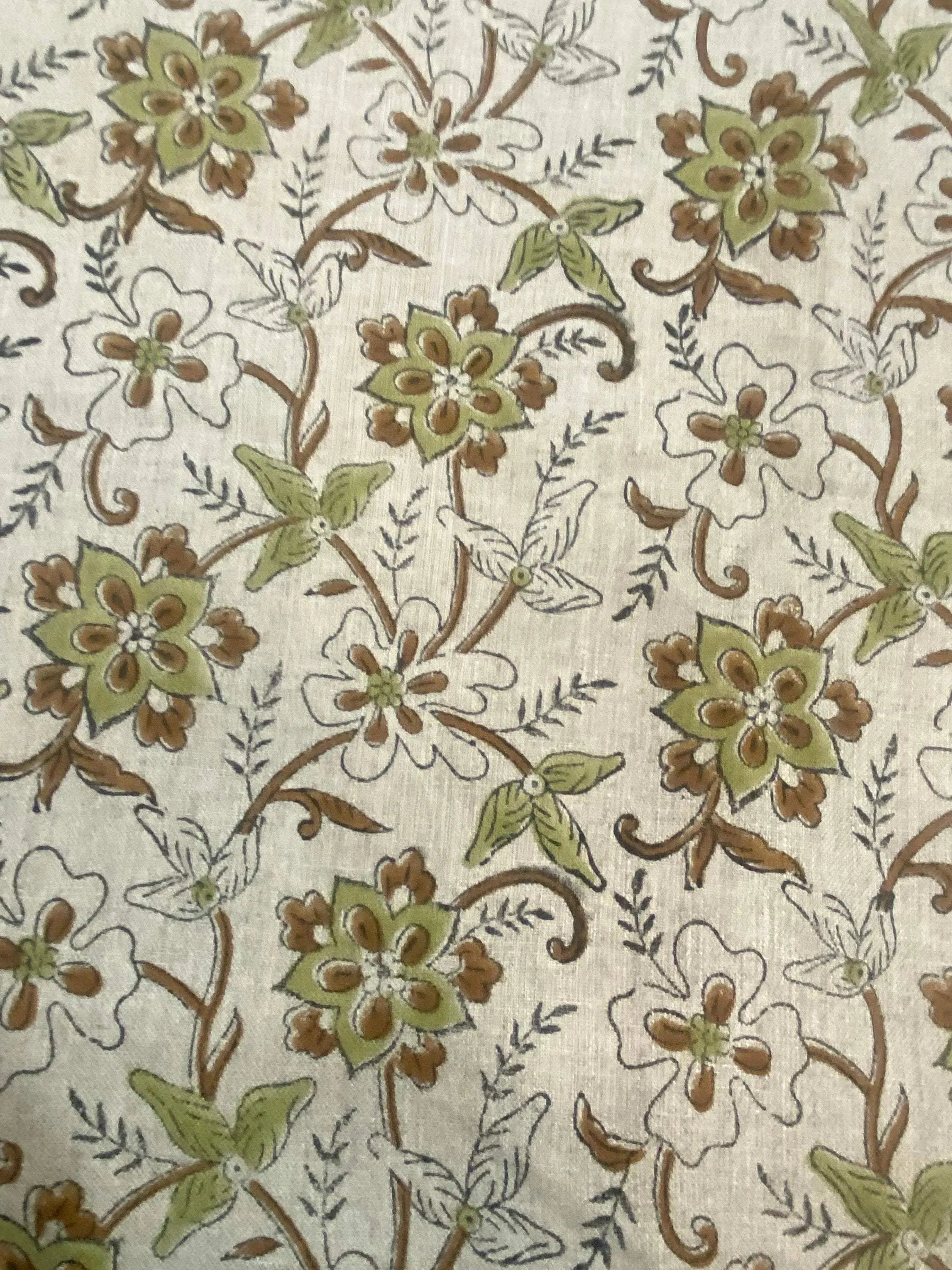 Holly Block Print Linen Fabric Linen Fabric