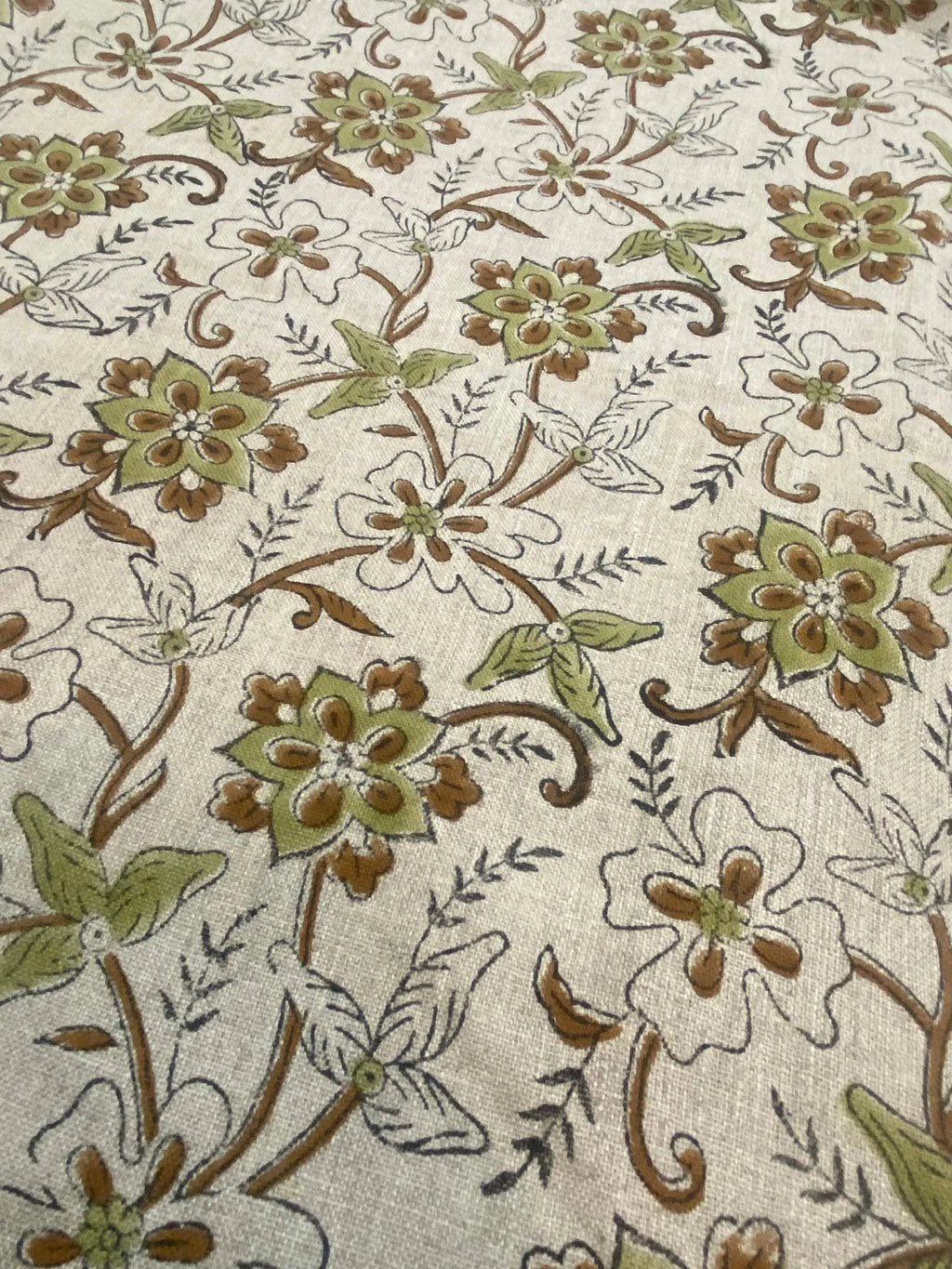 Holly Block Print Linen Fabric Linen Fabric