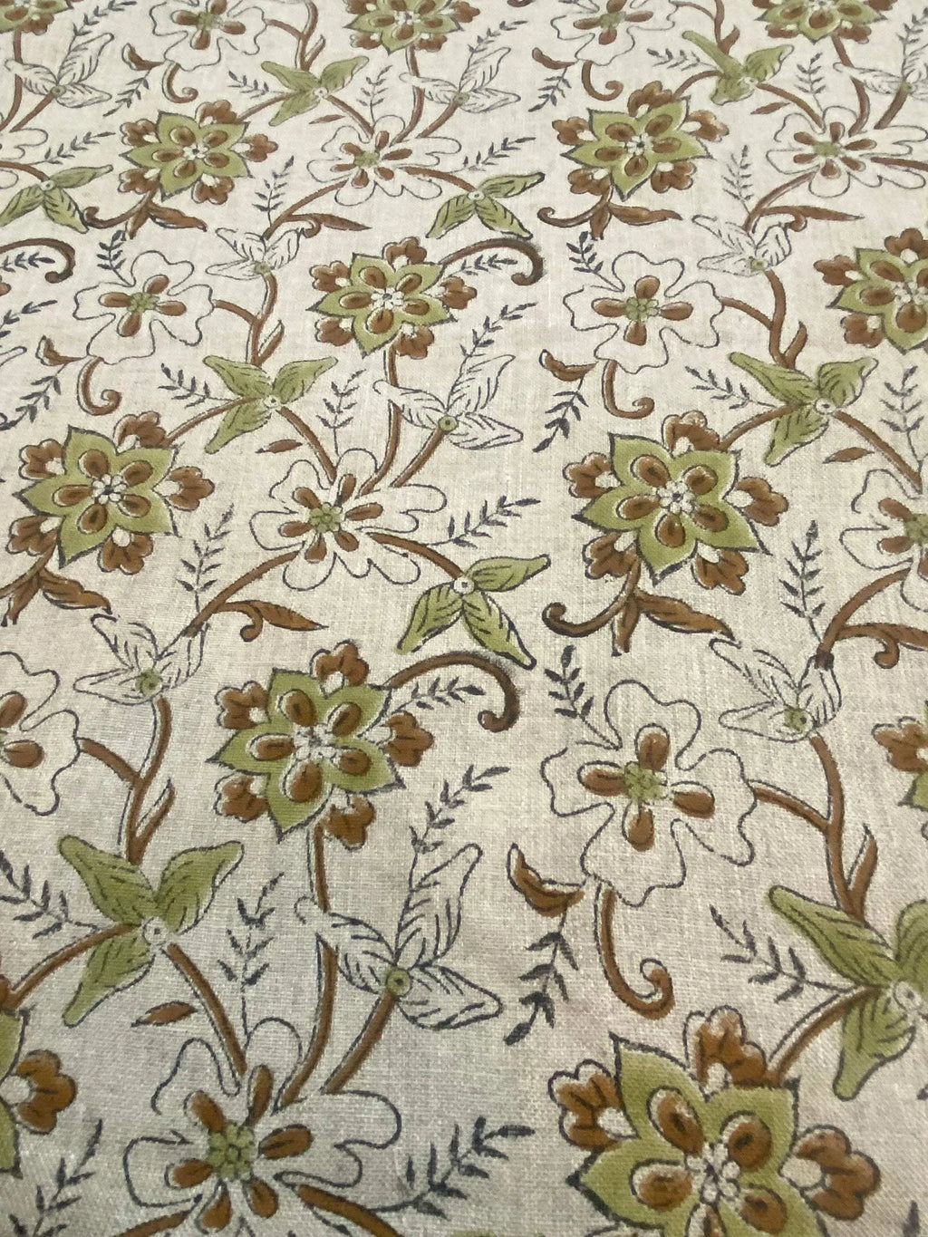 Holly Block Print Linen Fabric Linen Fabric