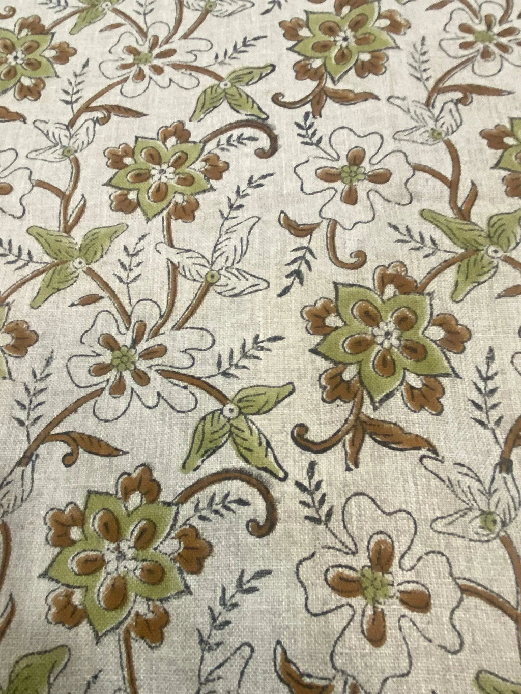 Holly Block Print Linen Fabric Linen Fabric