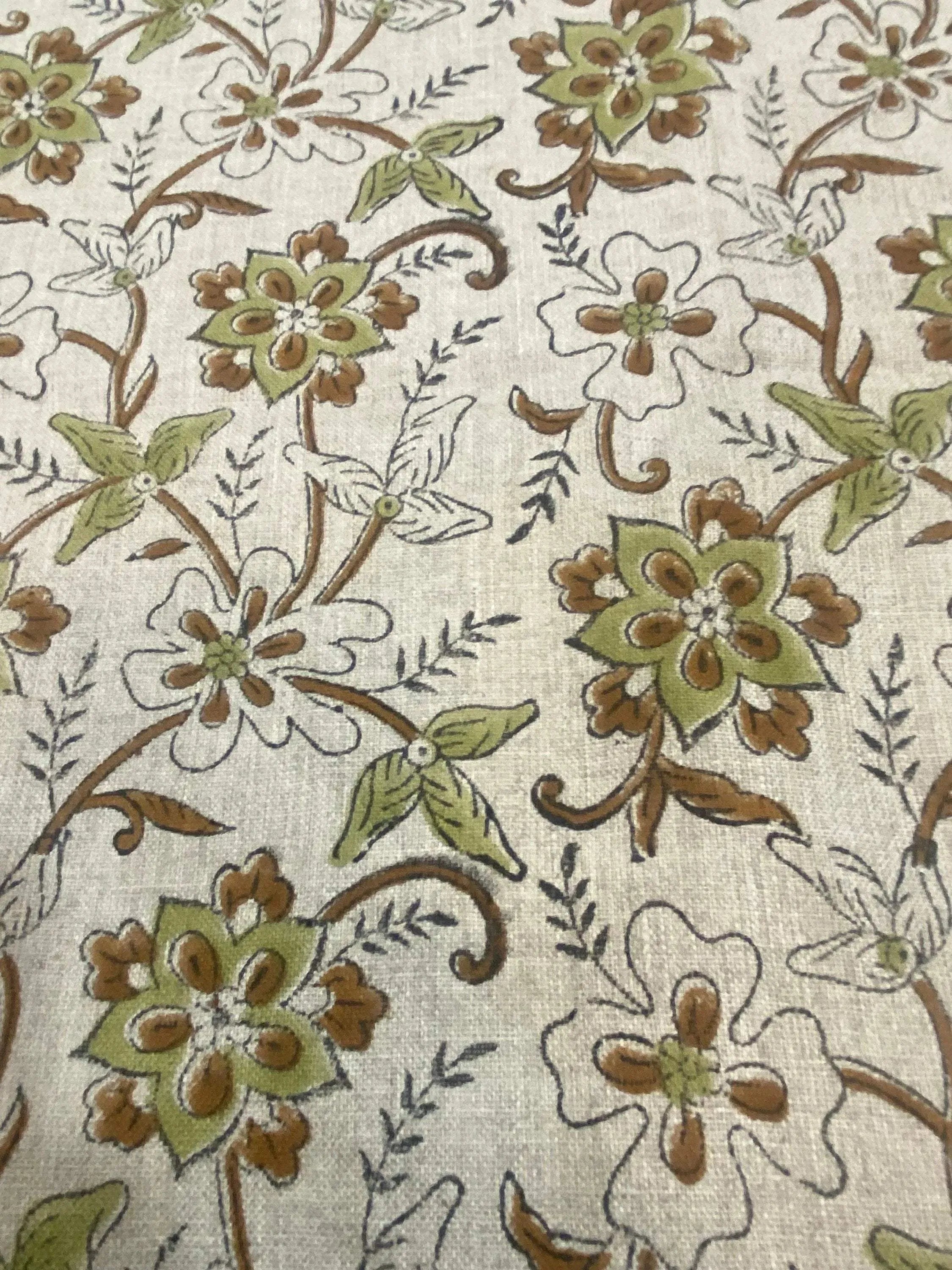 Holly Block Print Linen Fabric Linen Fabric