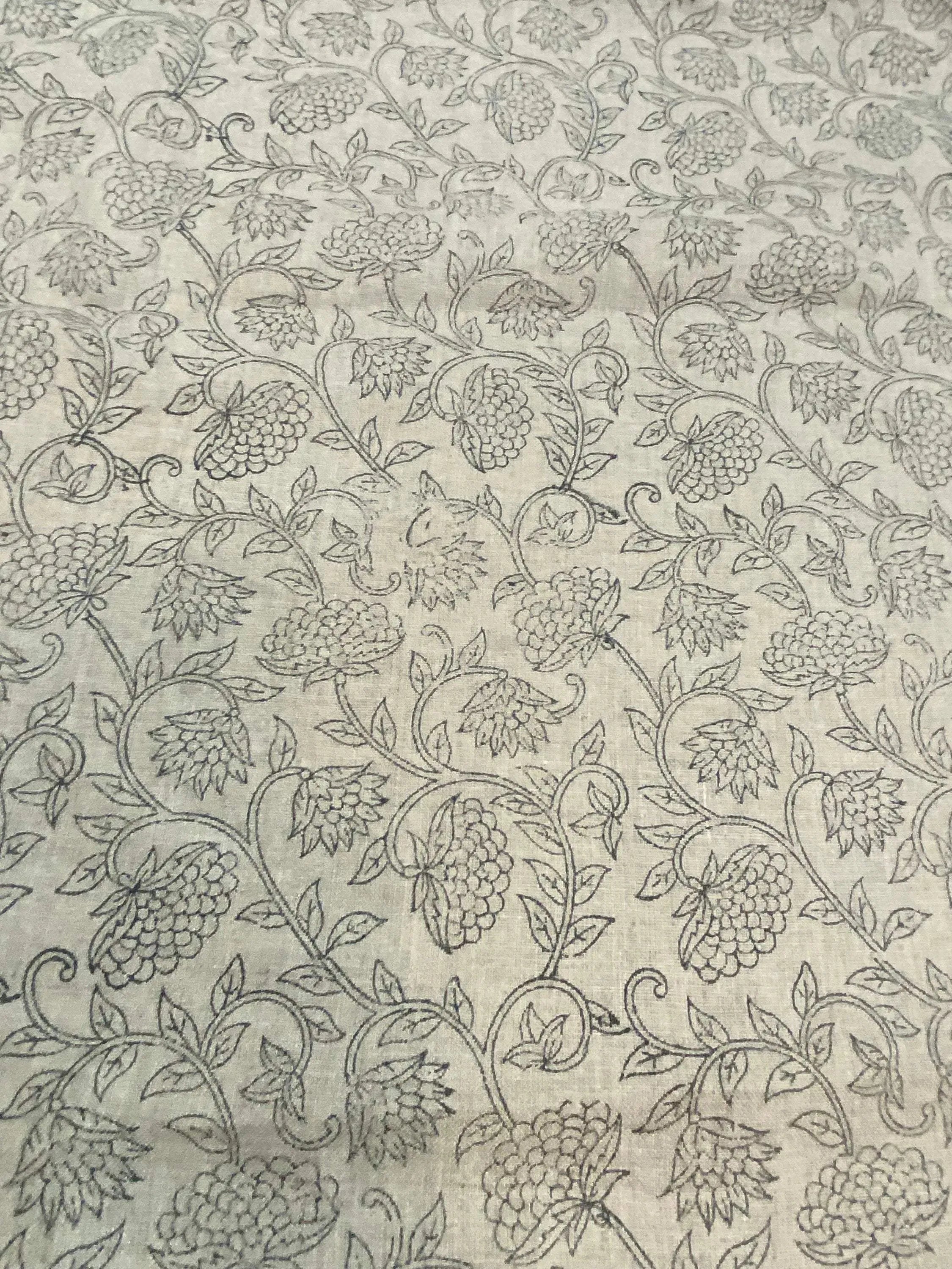 Fiora Block Printed Linen Fabric Linen Fabric