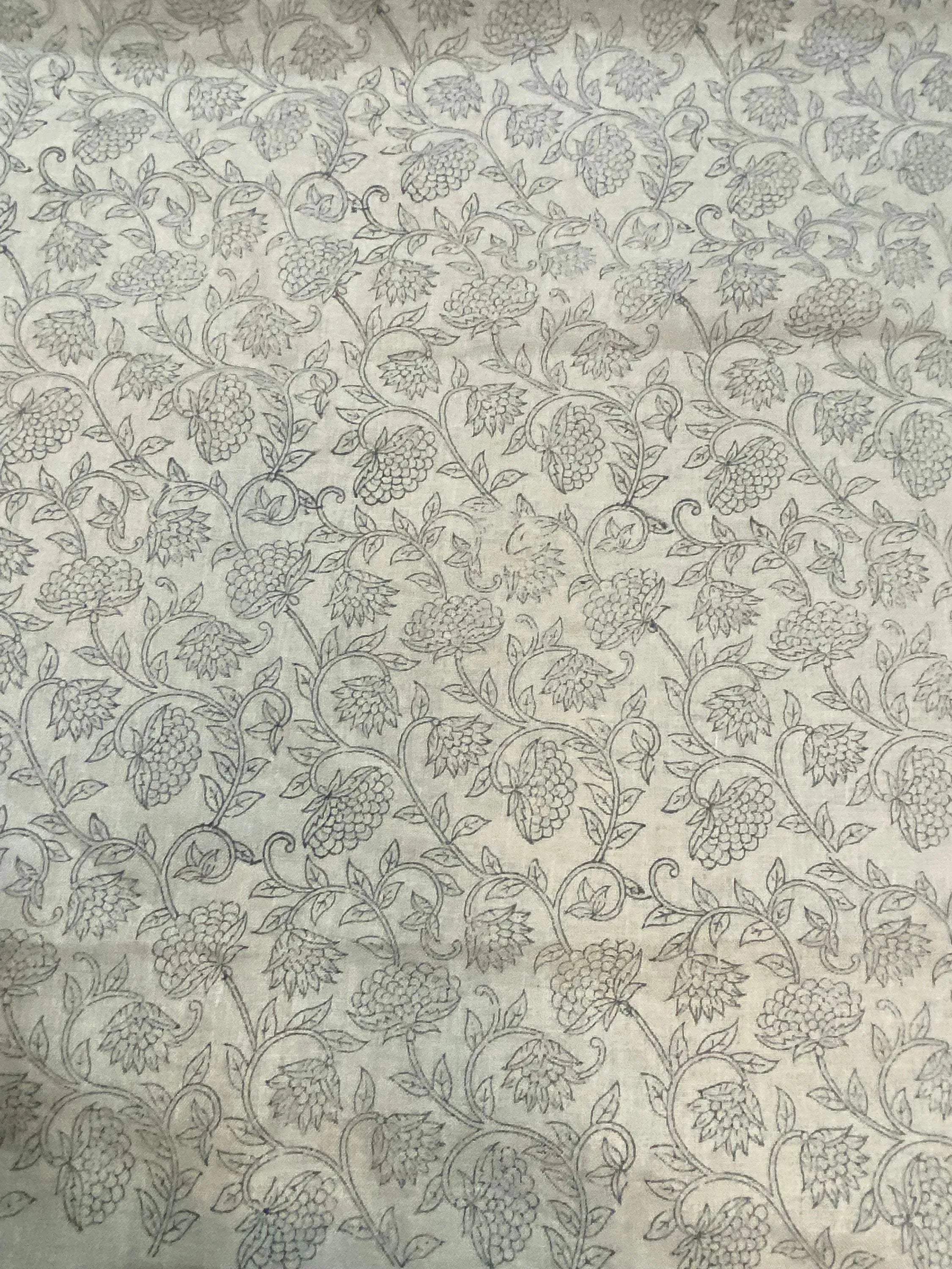 Fiora Block Printed Linen Fabric Linen Fabric