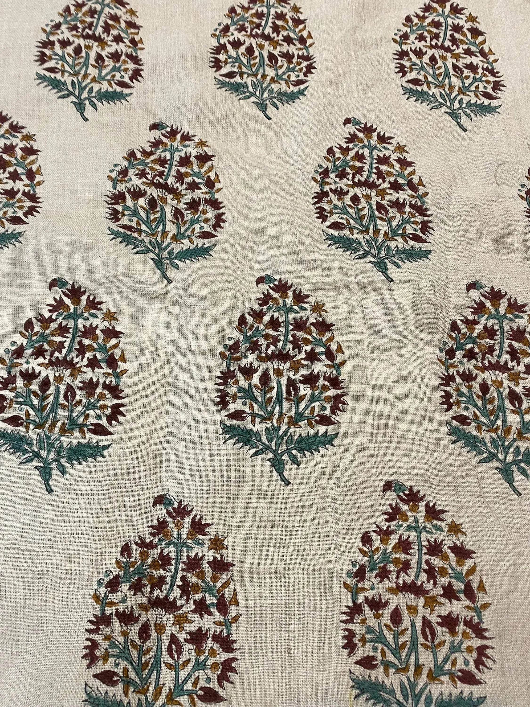 Brittany Hand Block Printed Linen by the Yard Linen Fabric