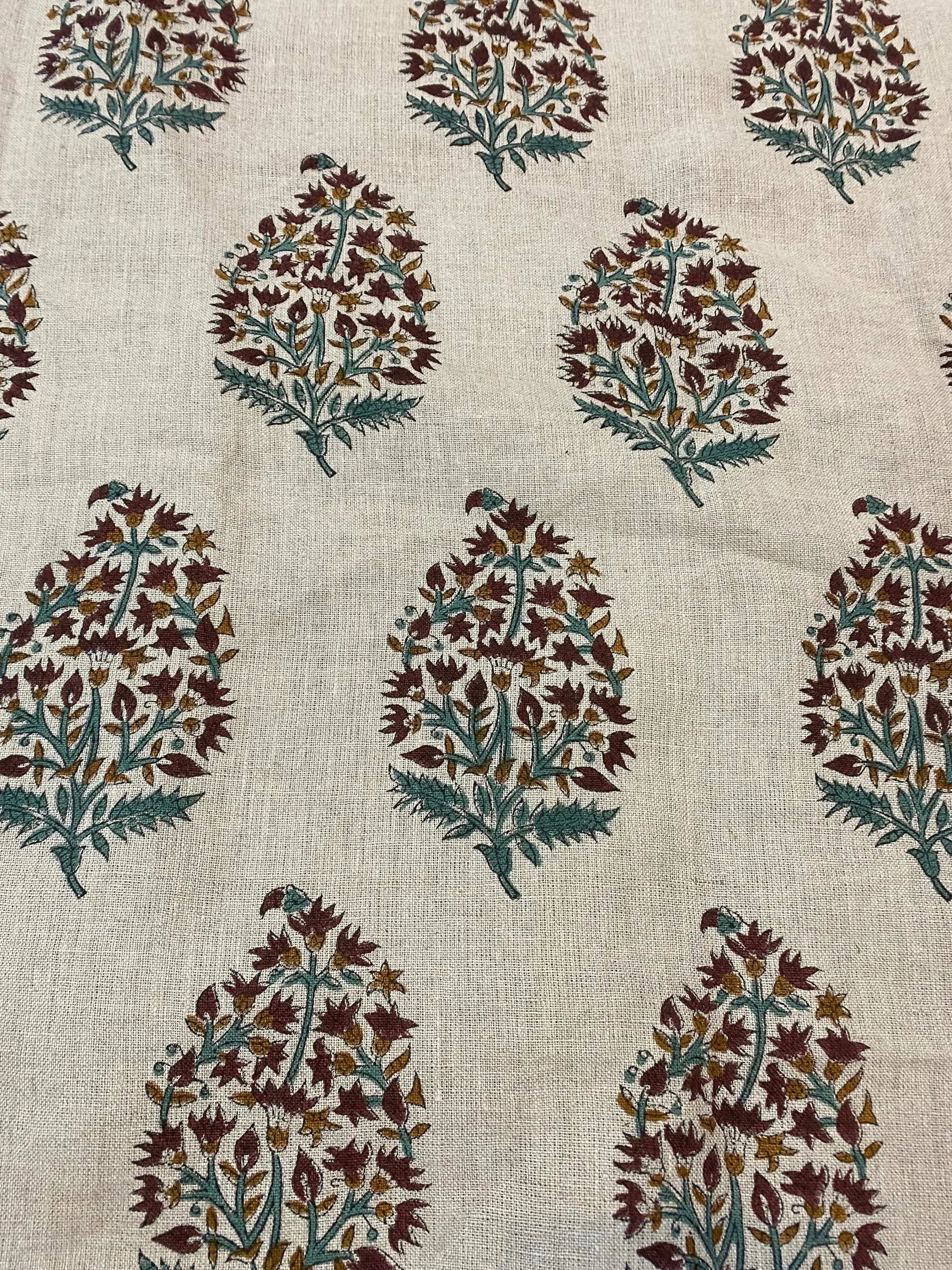Brittany Hand Block Printed Linen by the Yard Linen Fabric