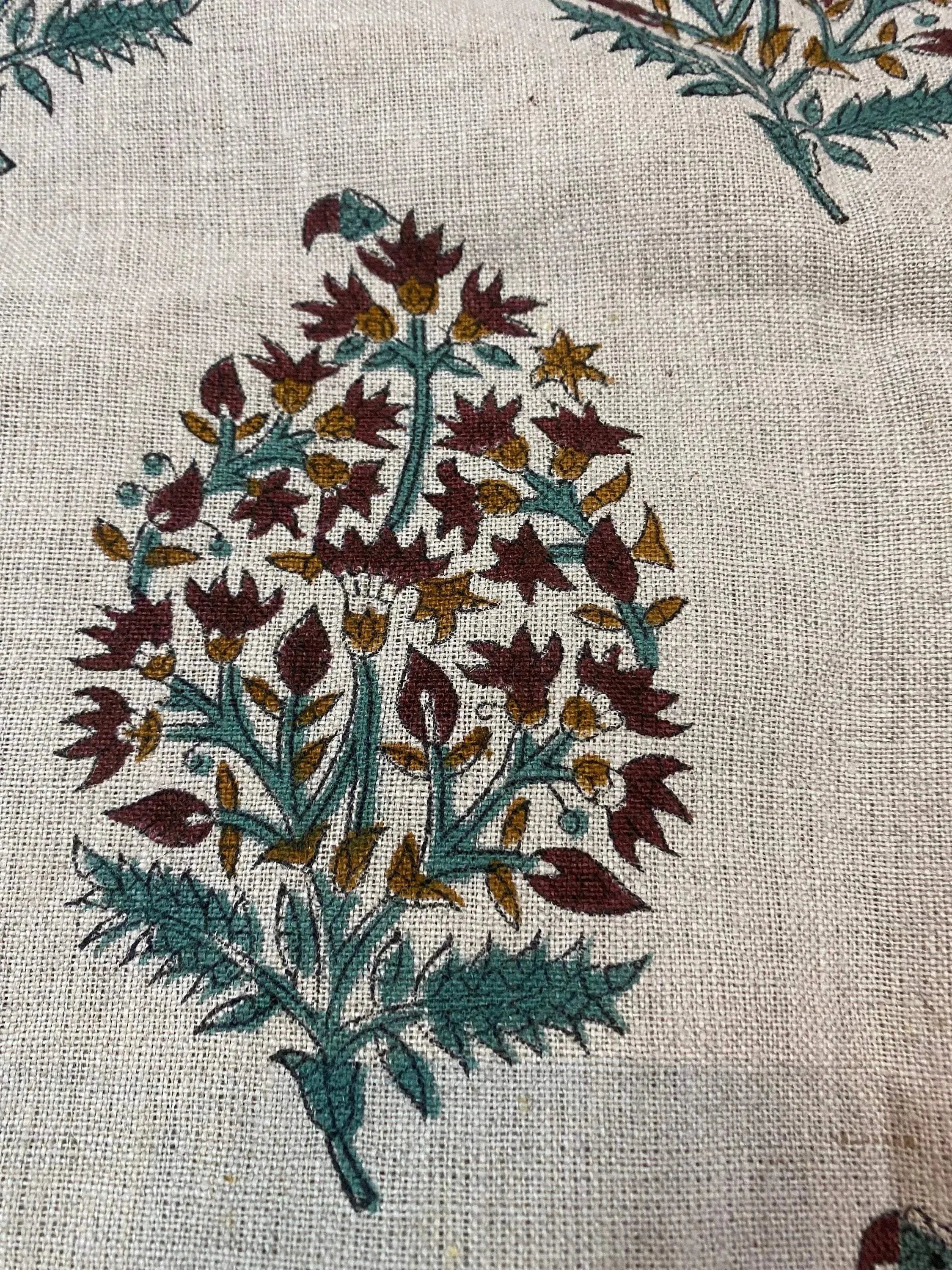 Brittany Hand Block Printed Linen by the Yard Linen Fabric