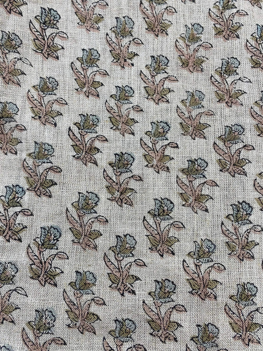 Petra Block Printed Linen Fabric Blush Pink Linen Fabric