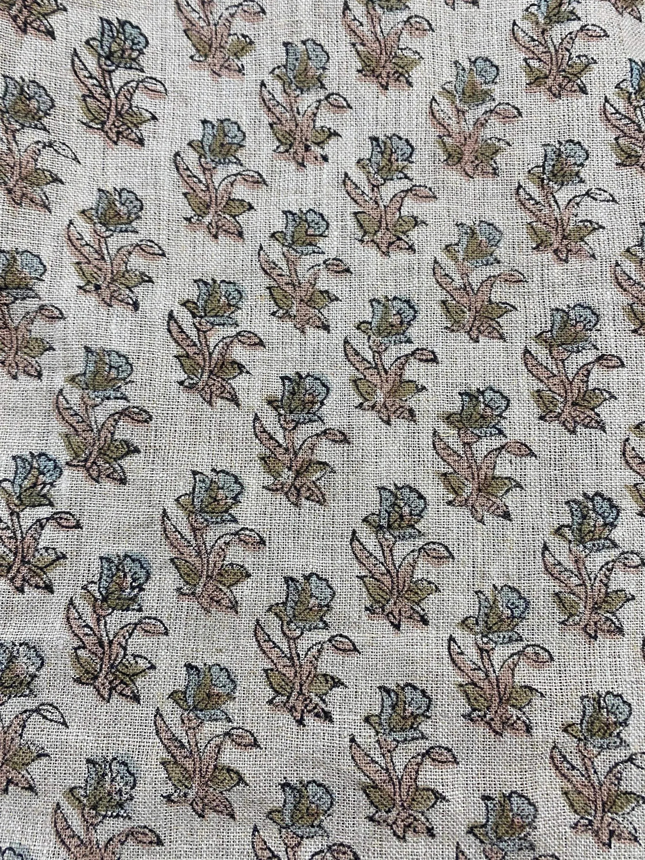 Petra Block Printed Linen Fabric Blush Pink Linen Fabric