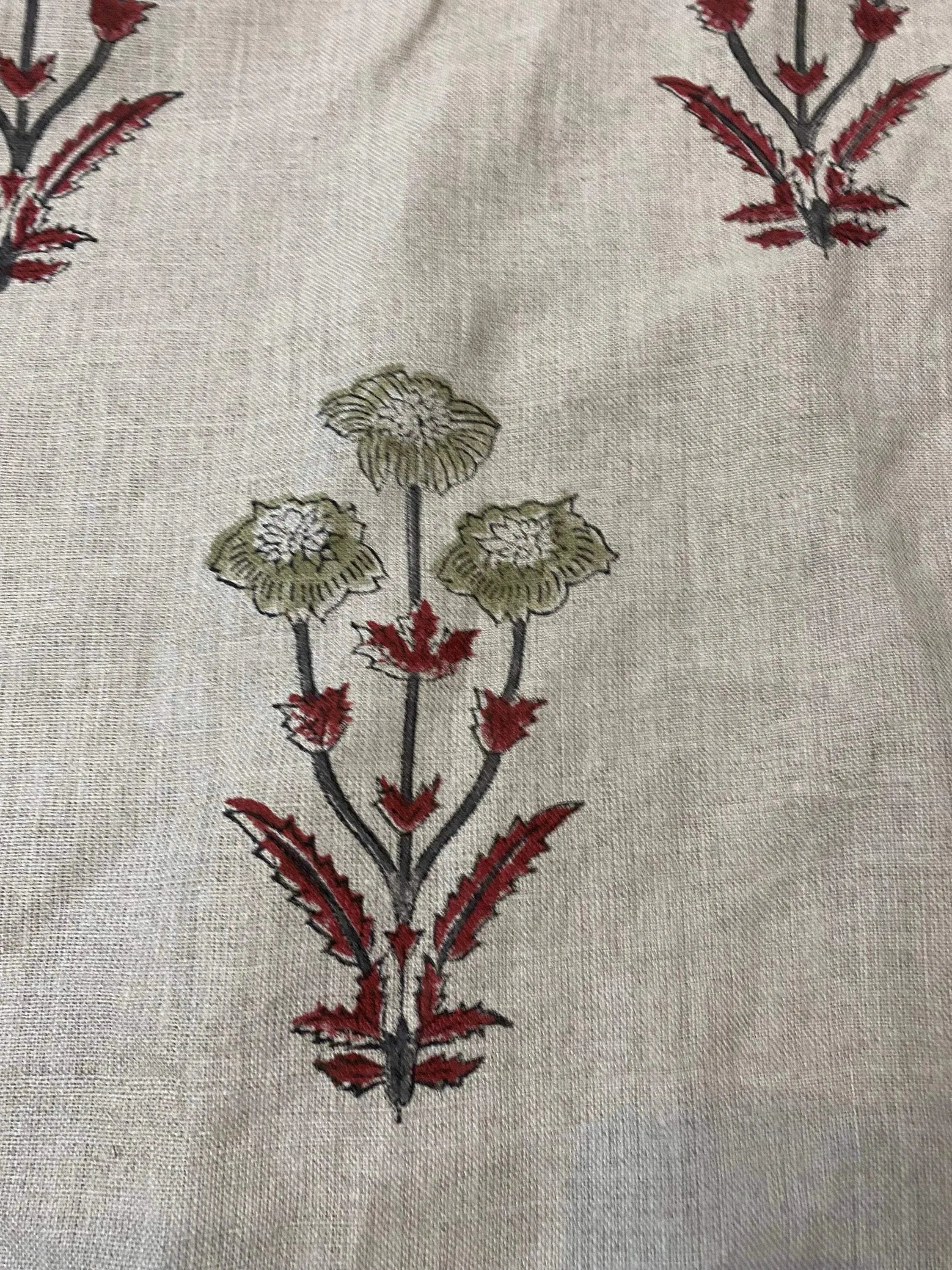 Leander Indian Block Print Linen Light Green Dark Green Wine red Black Beige Linen Fabric