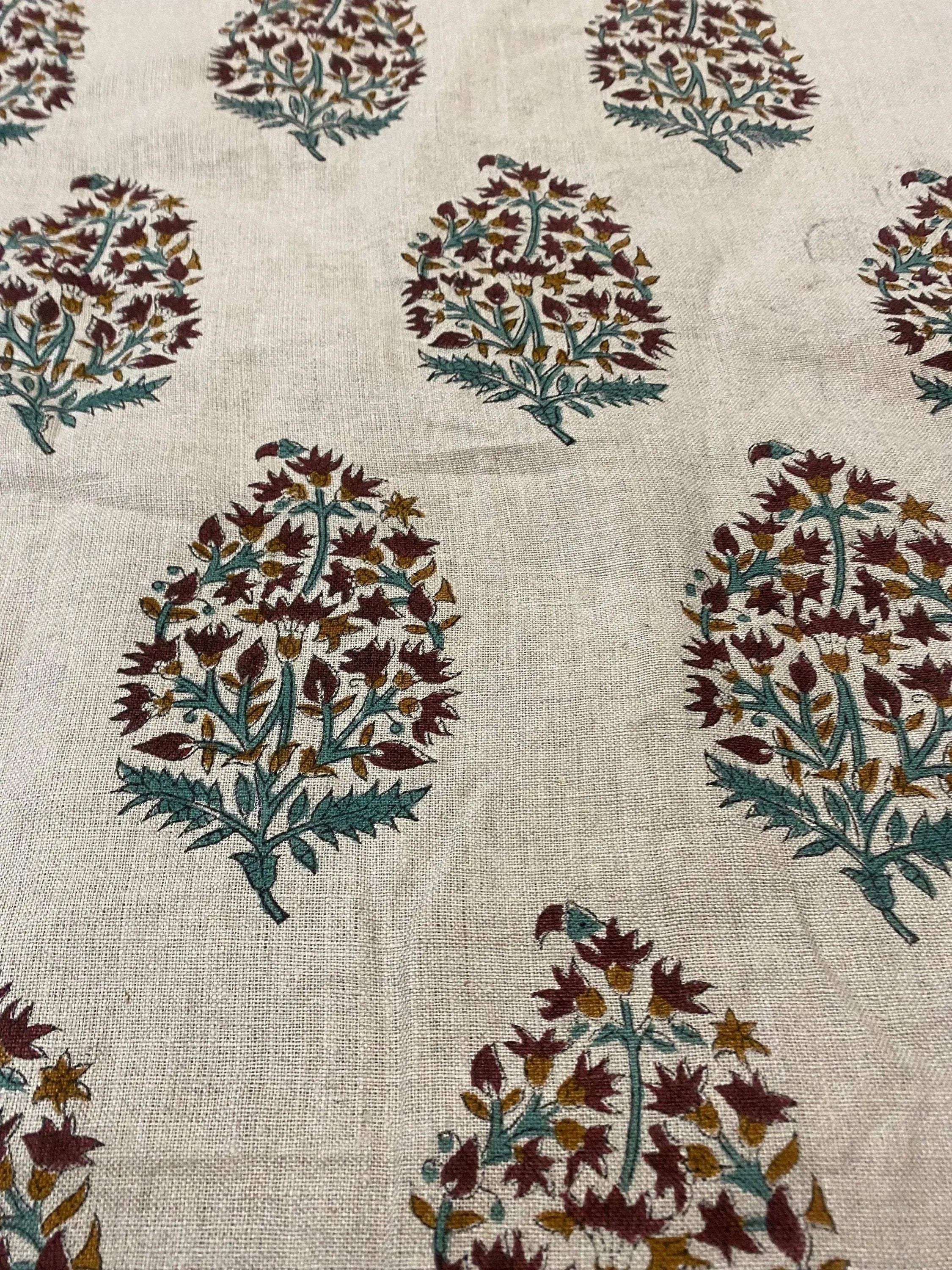 Brittany Hand Block Printed Linen by the Yard Linen Fabric