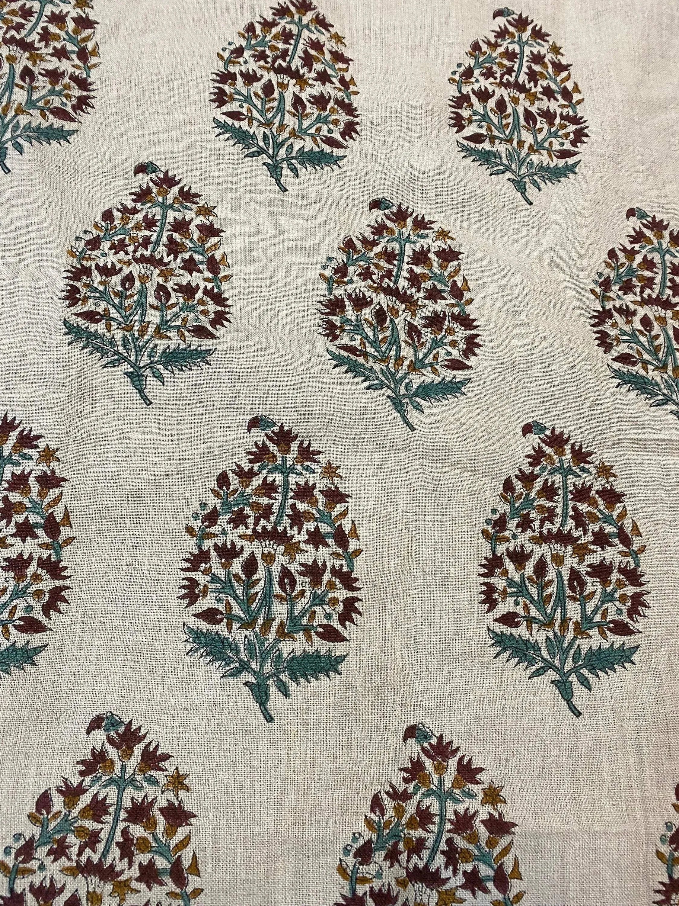 Brittany Hand Block Printed Linen by the Yard Linen Fabric