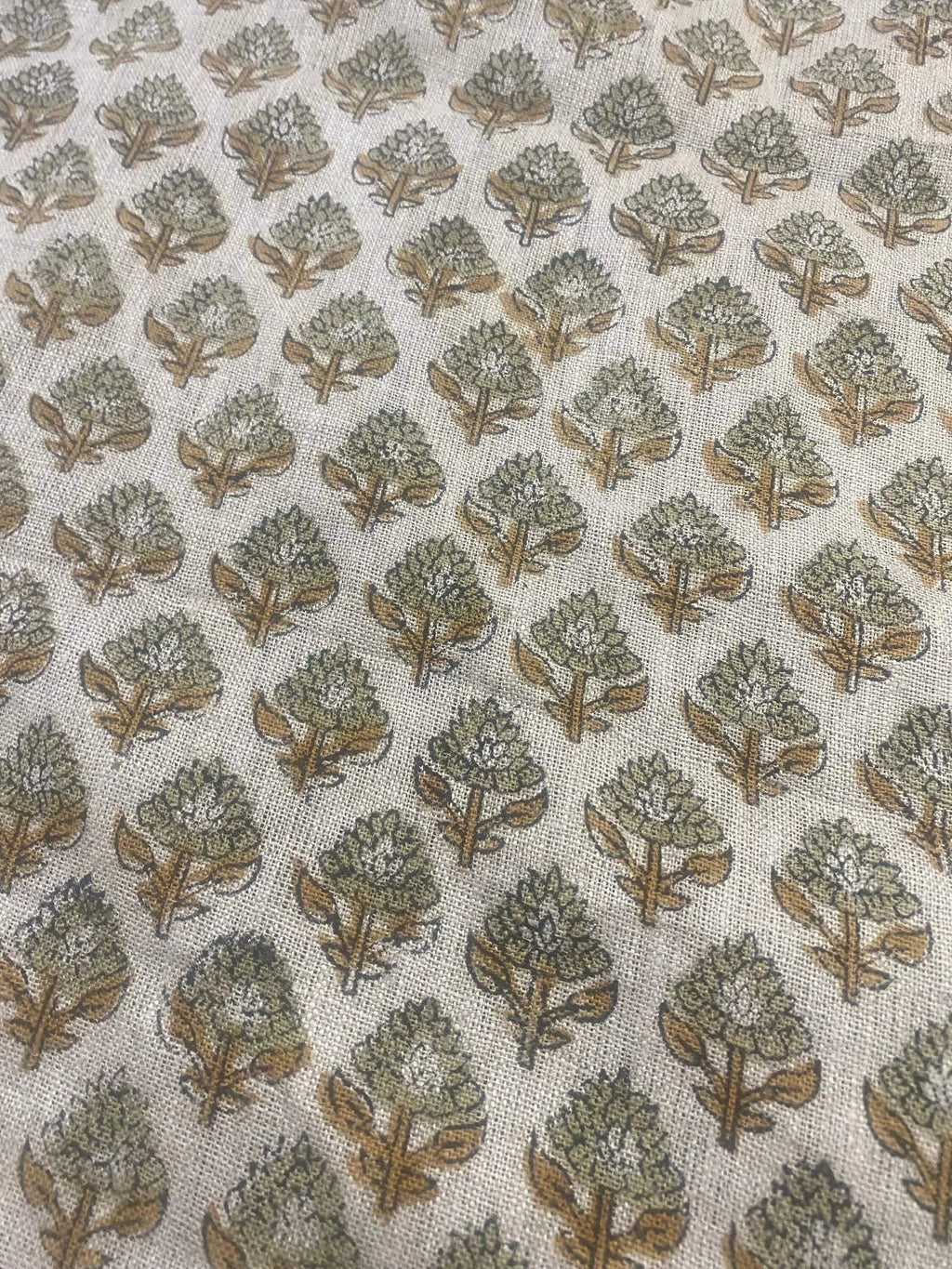 Orla Hand Block Linen Fabric Sage Green Linen Fabric