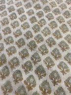 Orla Hand Block Linen Fabric Sage Green Linen Fabric