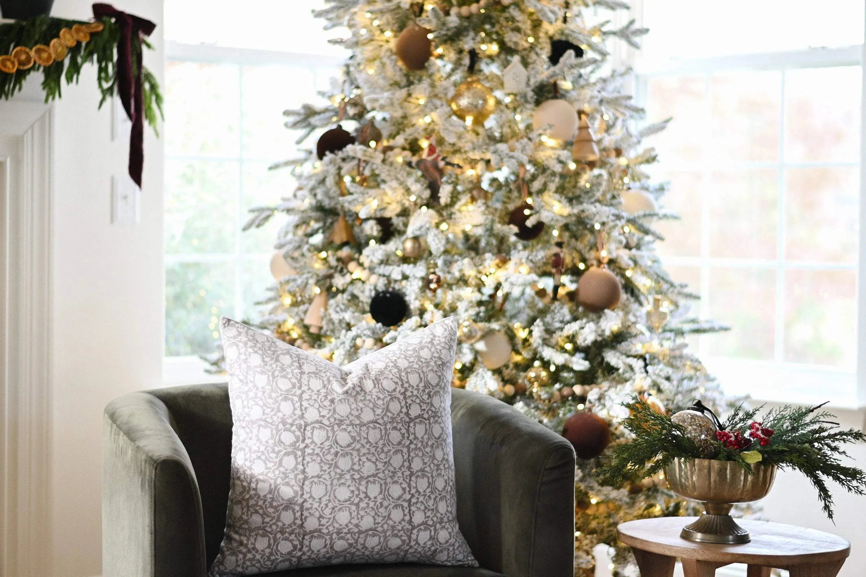 Emma Botanical Print Ash Grey Pillow Cover Pillow Covers